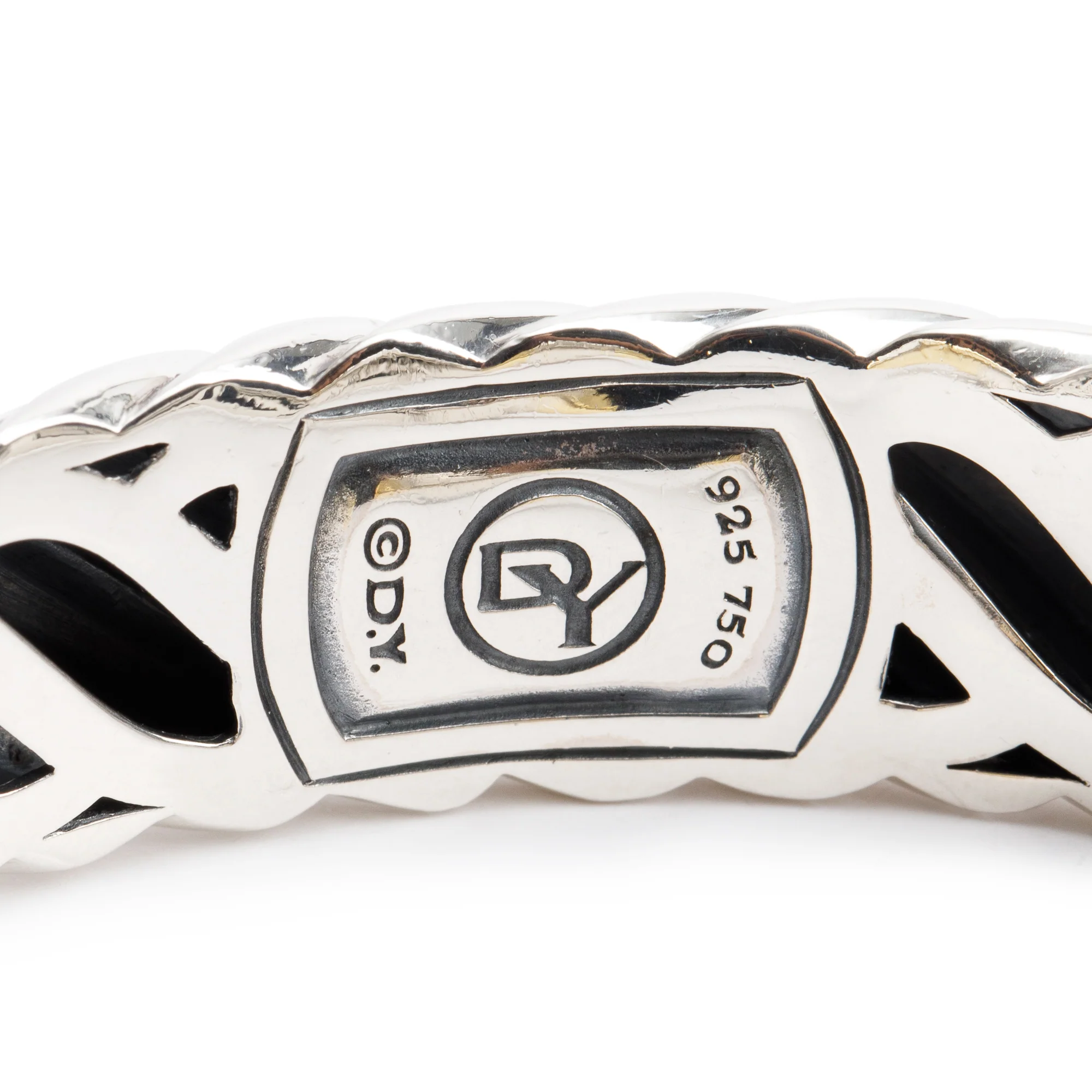 David Yurman Sterling SIlver & 18k Yellow Gold Waverly Cable Cuff Bracelet - Image 5