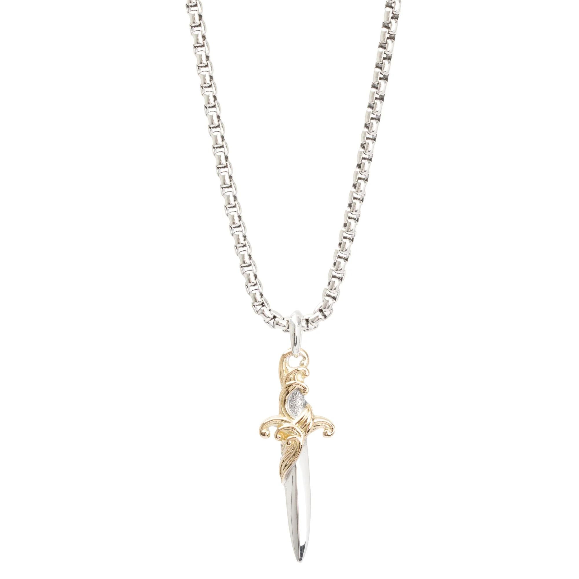 David Yurman Sterling Silver & 18k Yellow Gold Waves Dagger Amulet Necklace - Image 7