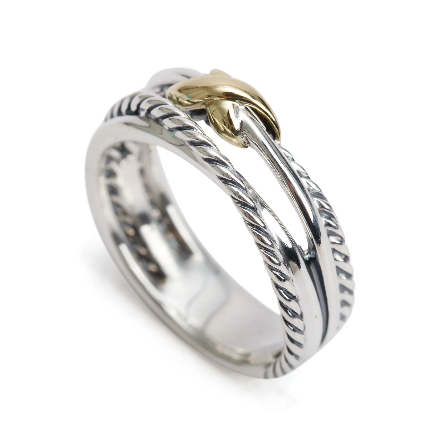 David Yurman Sterling Silver & 18k Yellow Gold X Crossover Band Ring, Size 7.5 - Image 3