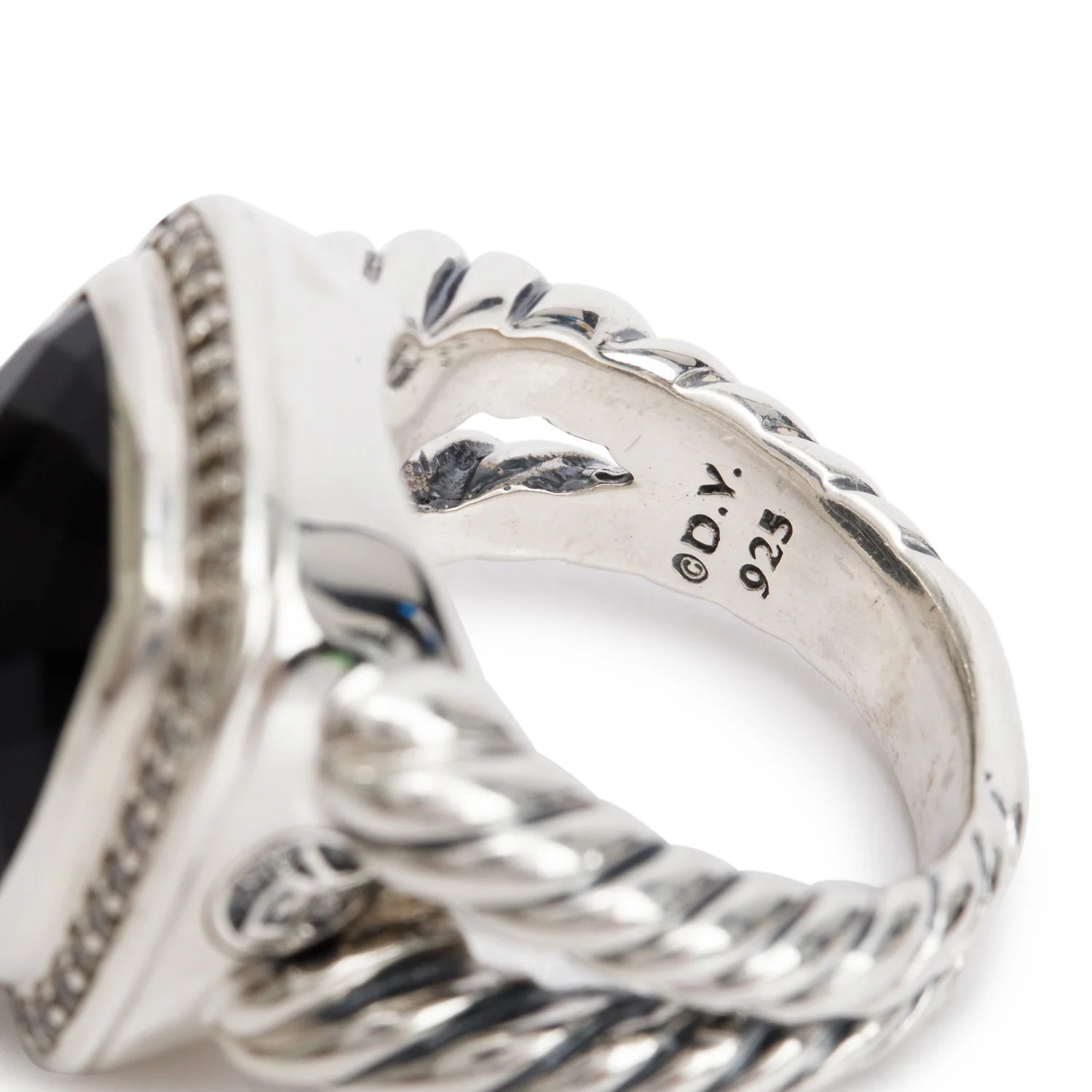 David Yurman Sterling Silver Albion Ring with Black Onyx & Diamonds, 15 MM Size 7 - Image 3