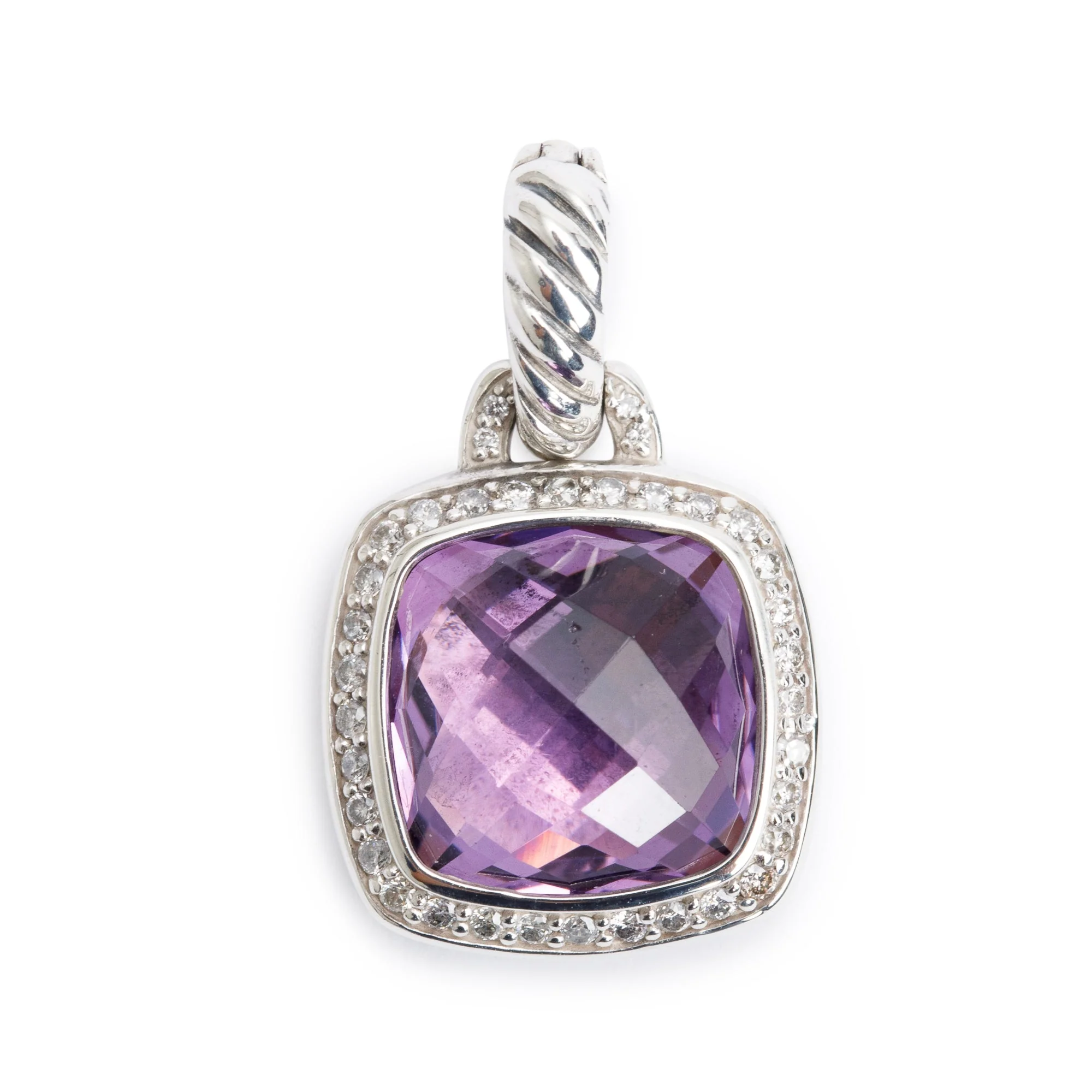 David Yurman Sterling Silver Amethyst & Diamond Albion Pendant, 11 MM