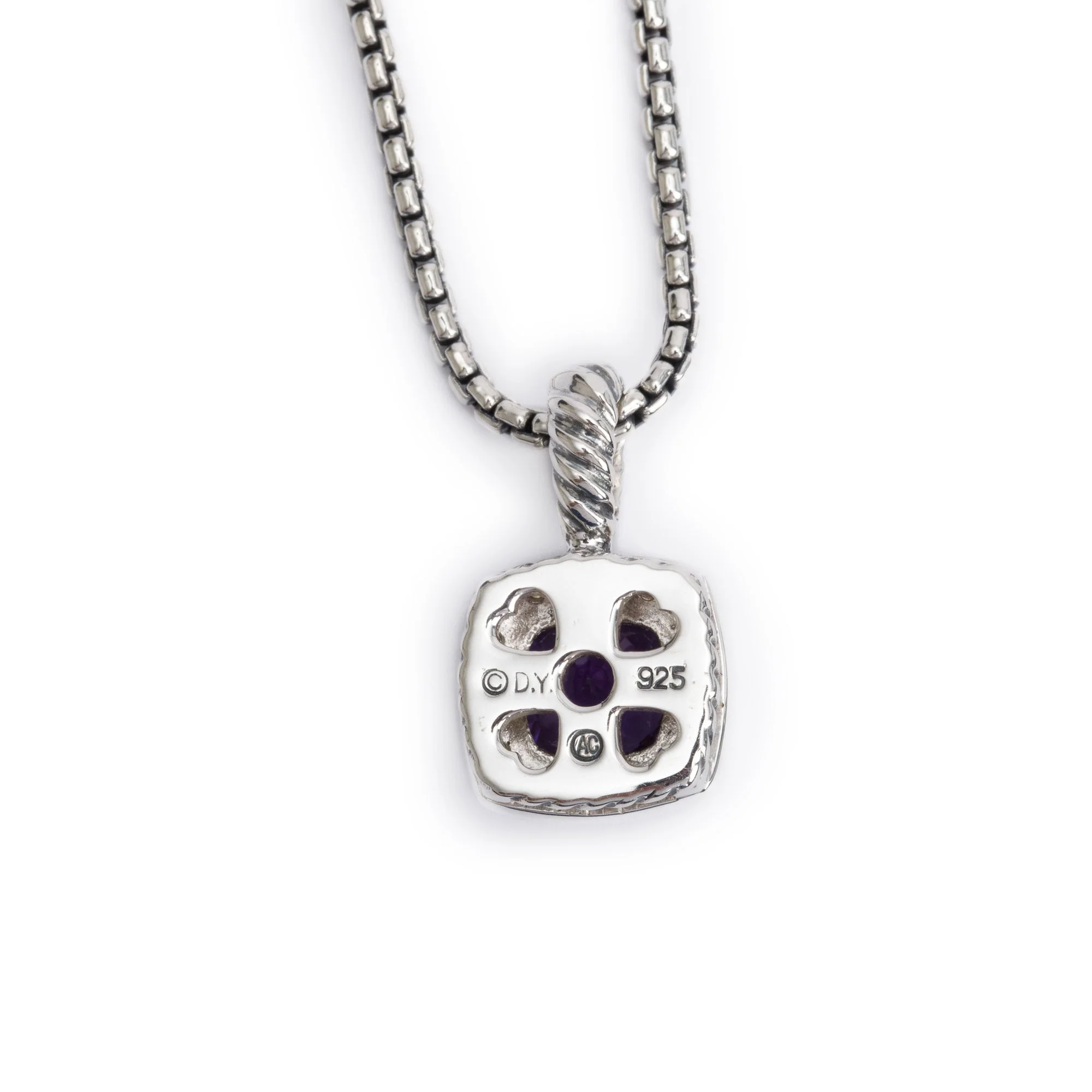 David Yurman Sterling Silver Amethyst & Diamond Petite Albion Pendant Necklace w/ Box - Image 6