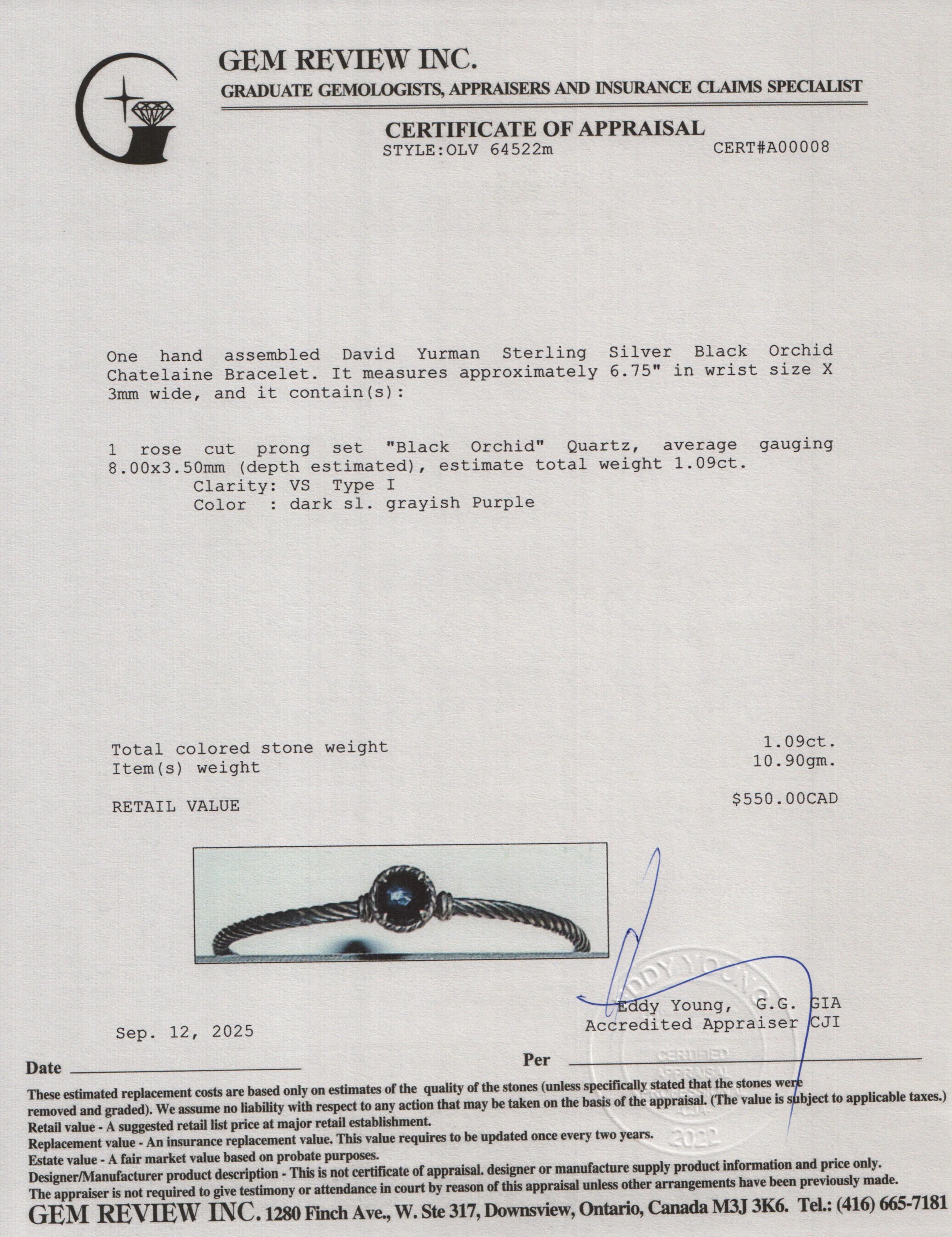 David Yurman Sterling Silver Black Orchid Chatelaine Bracelet - Image 3