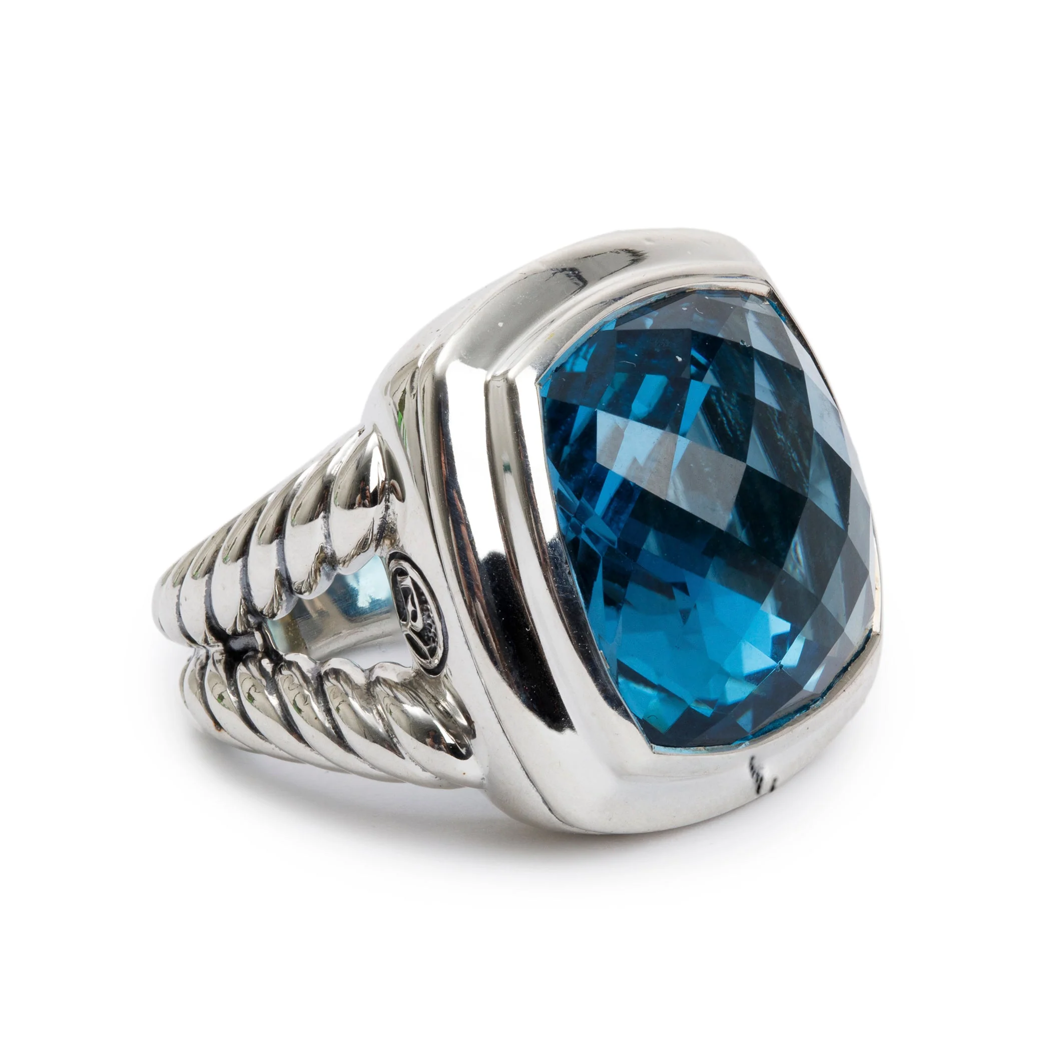 David Yurman Sterling Silver Blue Topaz Albion Ring, Size 6.25 - Image 3