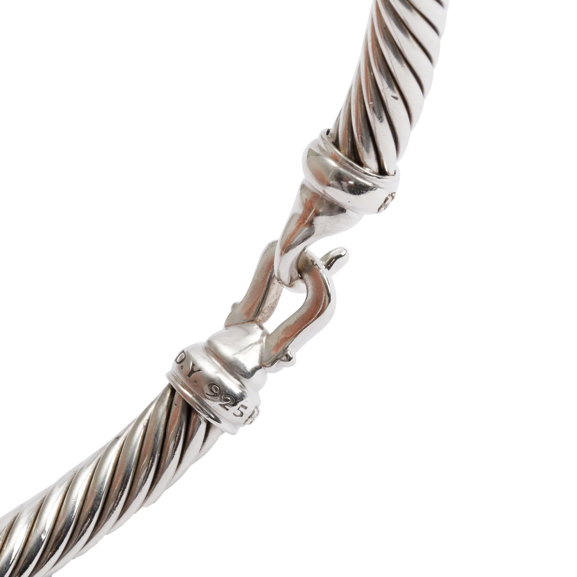 David Yurman Sterling Silver Diamond 5MM Buckle Classic Cable Bracelet - Image 3