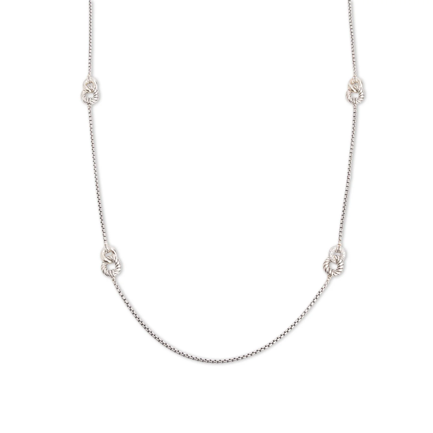 David Yurman Sterling Silver Diamond Belmont Link Four Station Necklace