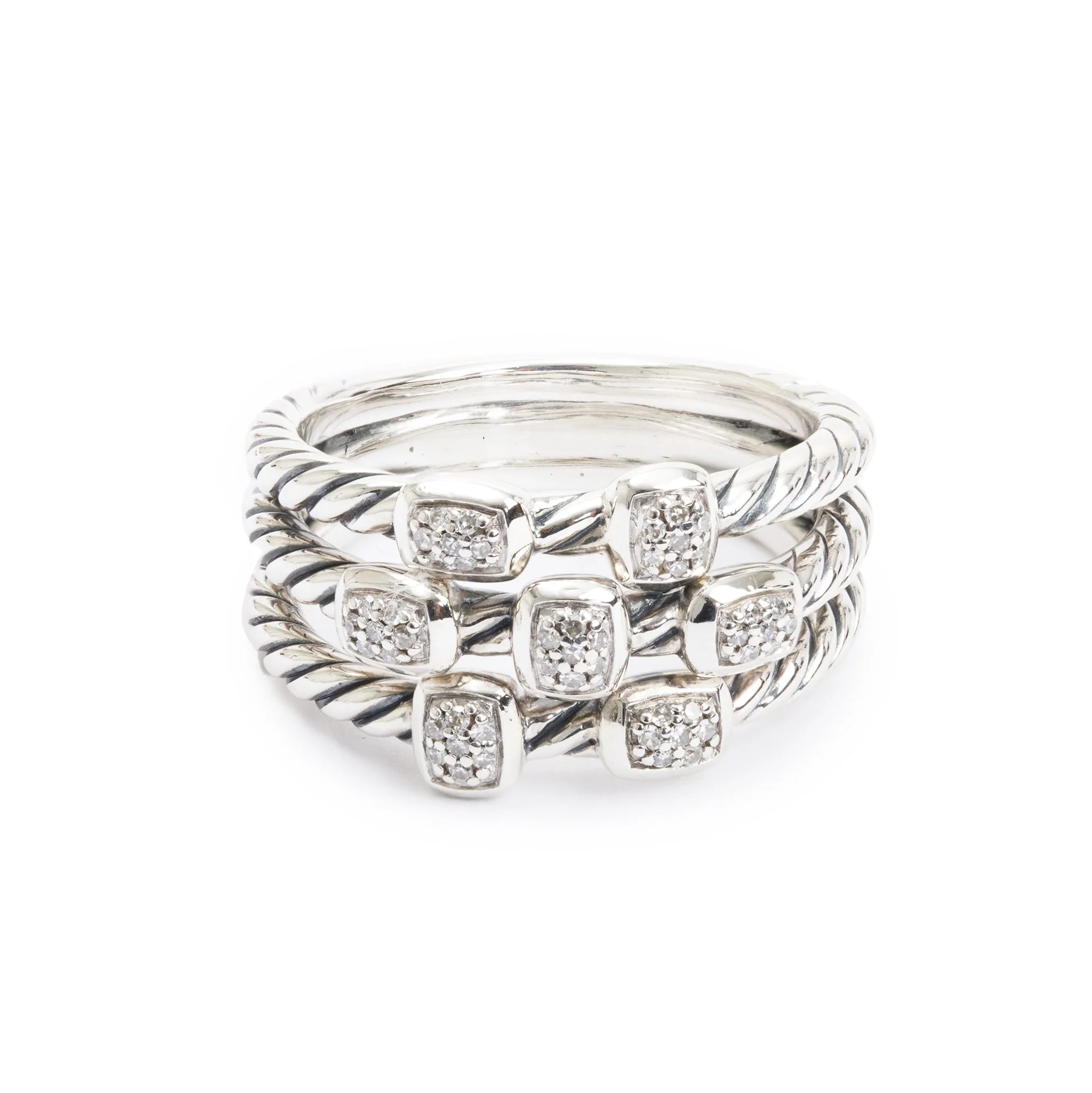 David Yurman Sterling Silver Diamond Confetti Three-Row Ring, Size 8 - Image 2