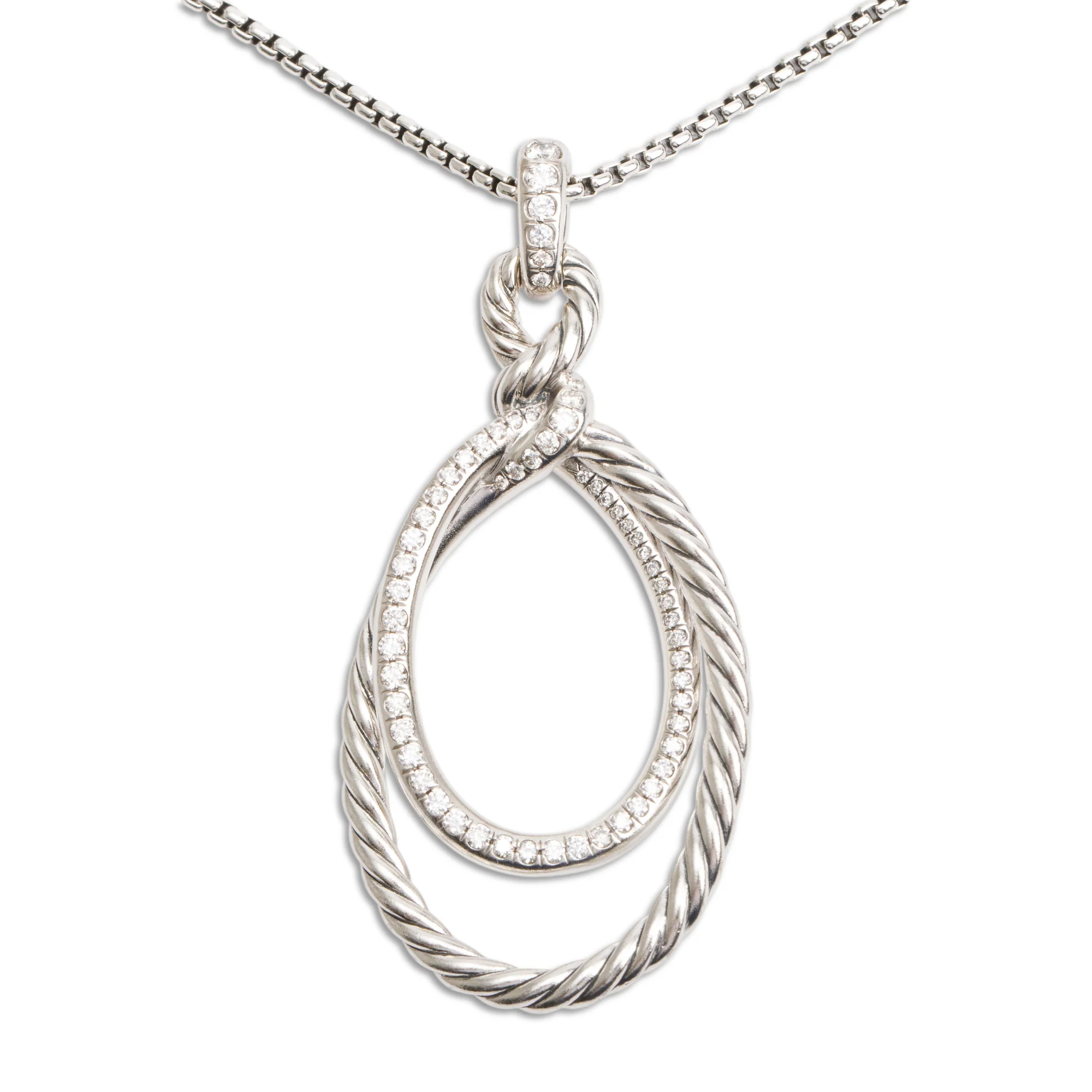 David Yurman Sterling Silver Diamond Continuance Pendant Necklace - Image 3