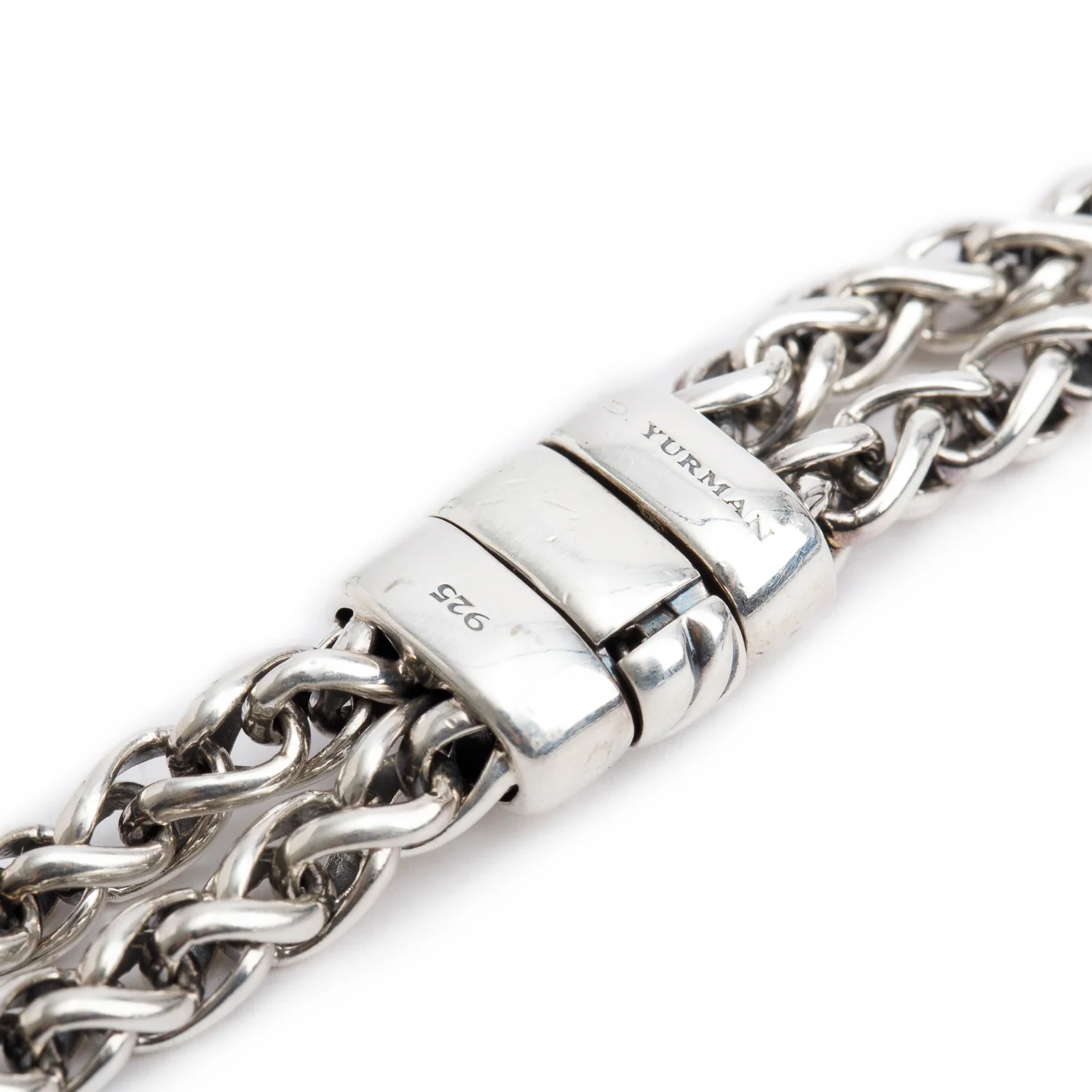 David Yurman Sterling Silver Diamond Double Wheat Chain Necklace w/ Box - Image 5