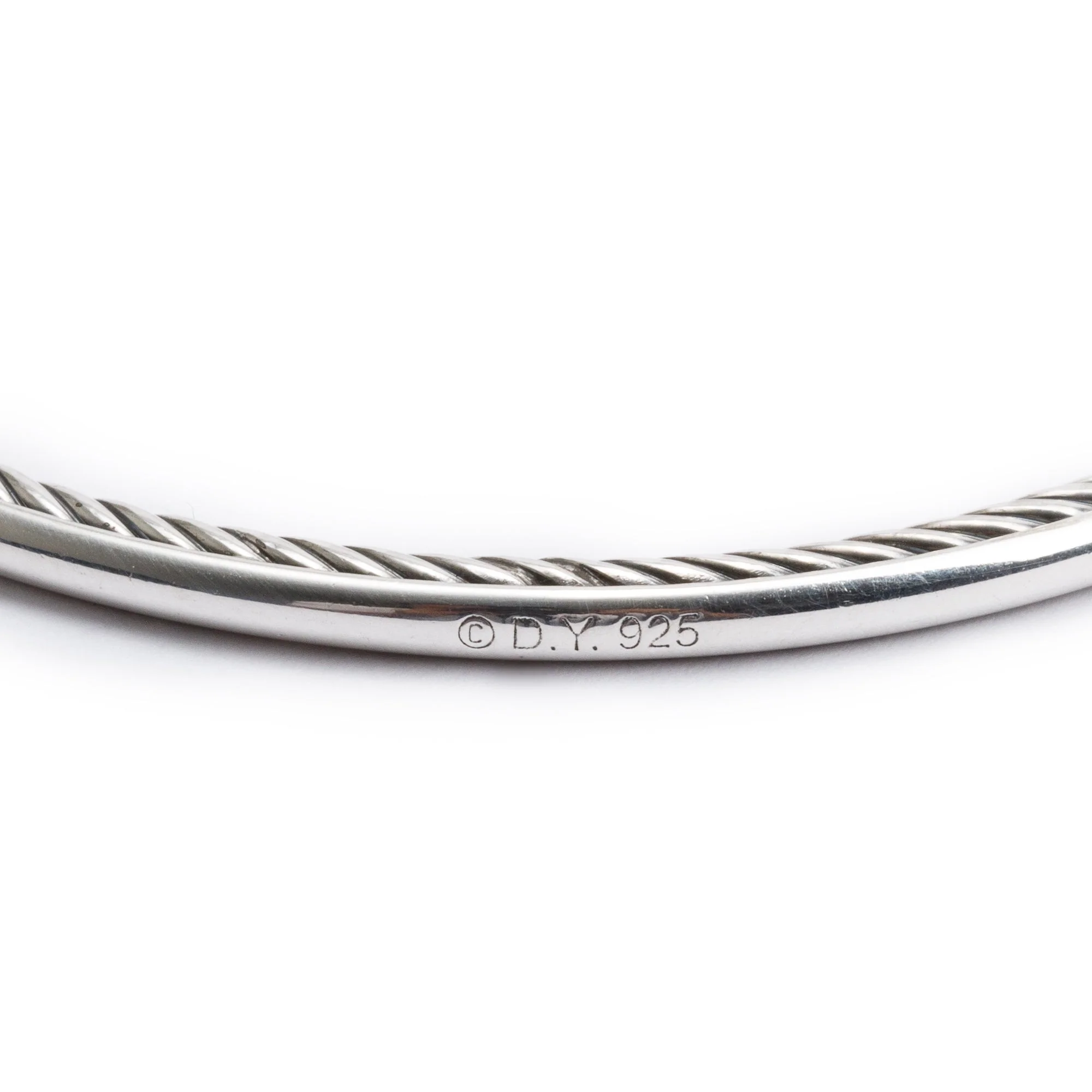 David Yurman Sterling Silver Diamond Oval Station 3 MM Cable Bangle Bracelet - Image 3
