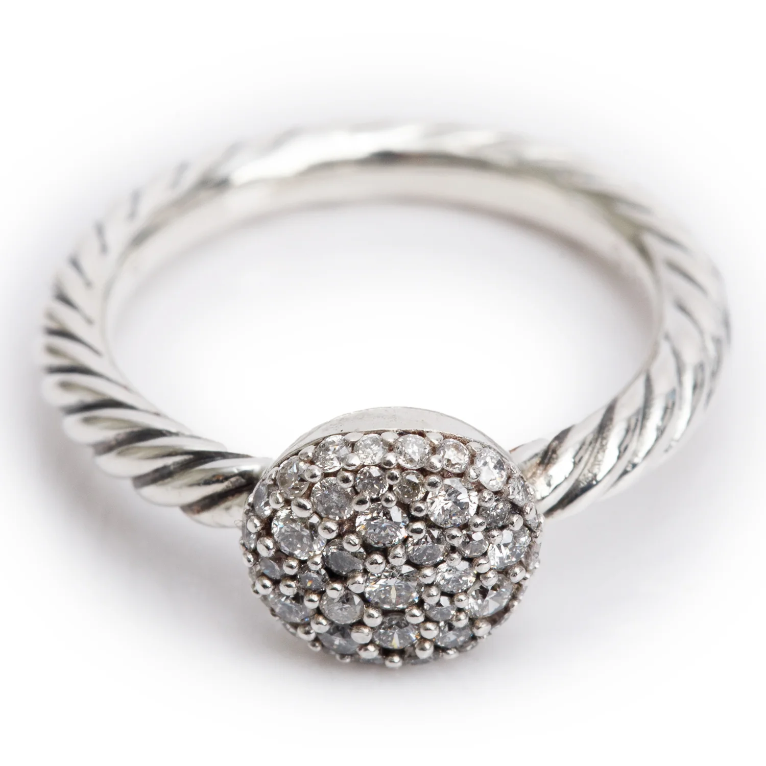 David Yurman Sterling Silver Diamond Petite Cable Ring, Size 4 - Image 2