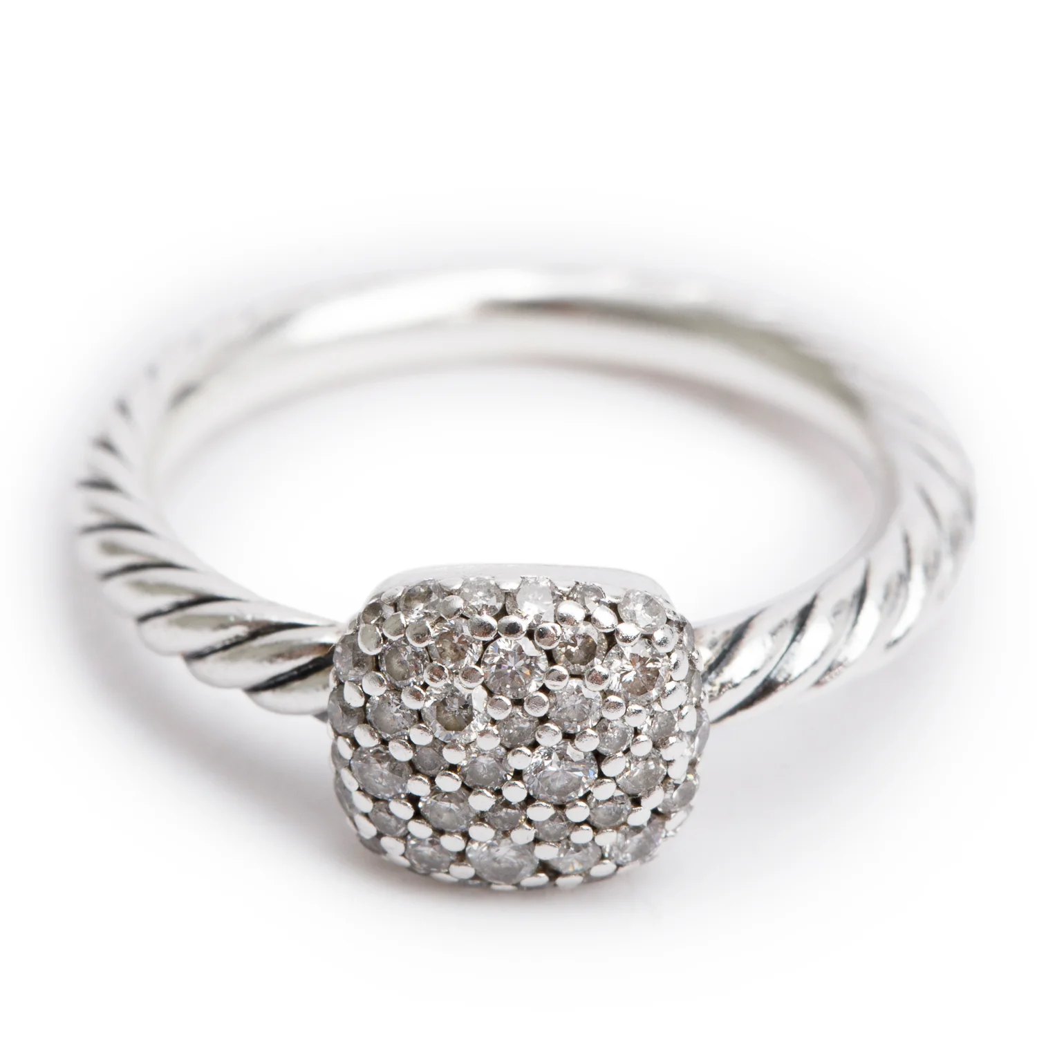 David Yurman Sterling Silver Diamond Petite Cable Ring, Size 4.75 - Image 2