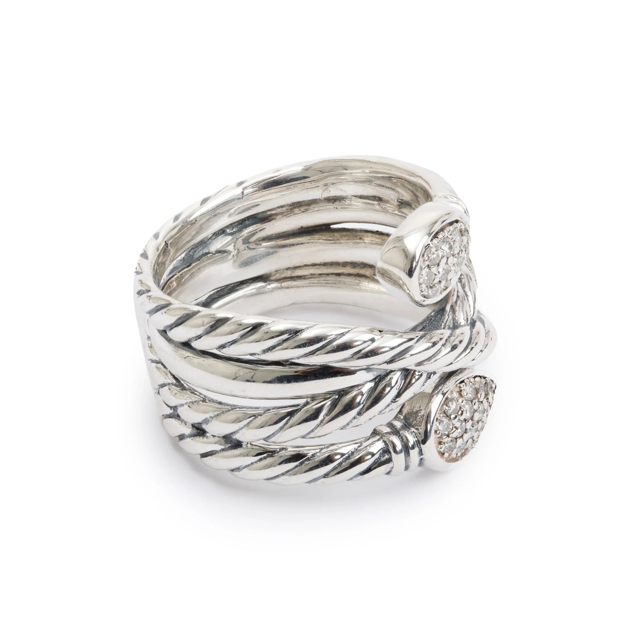 David Yurman Sterling Silver Diamond Renaissance Crossover Ring, Size 6.25 - Image 3