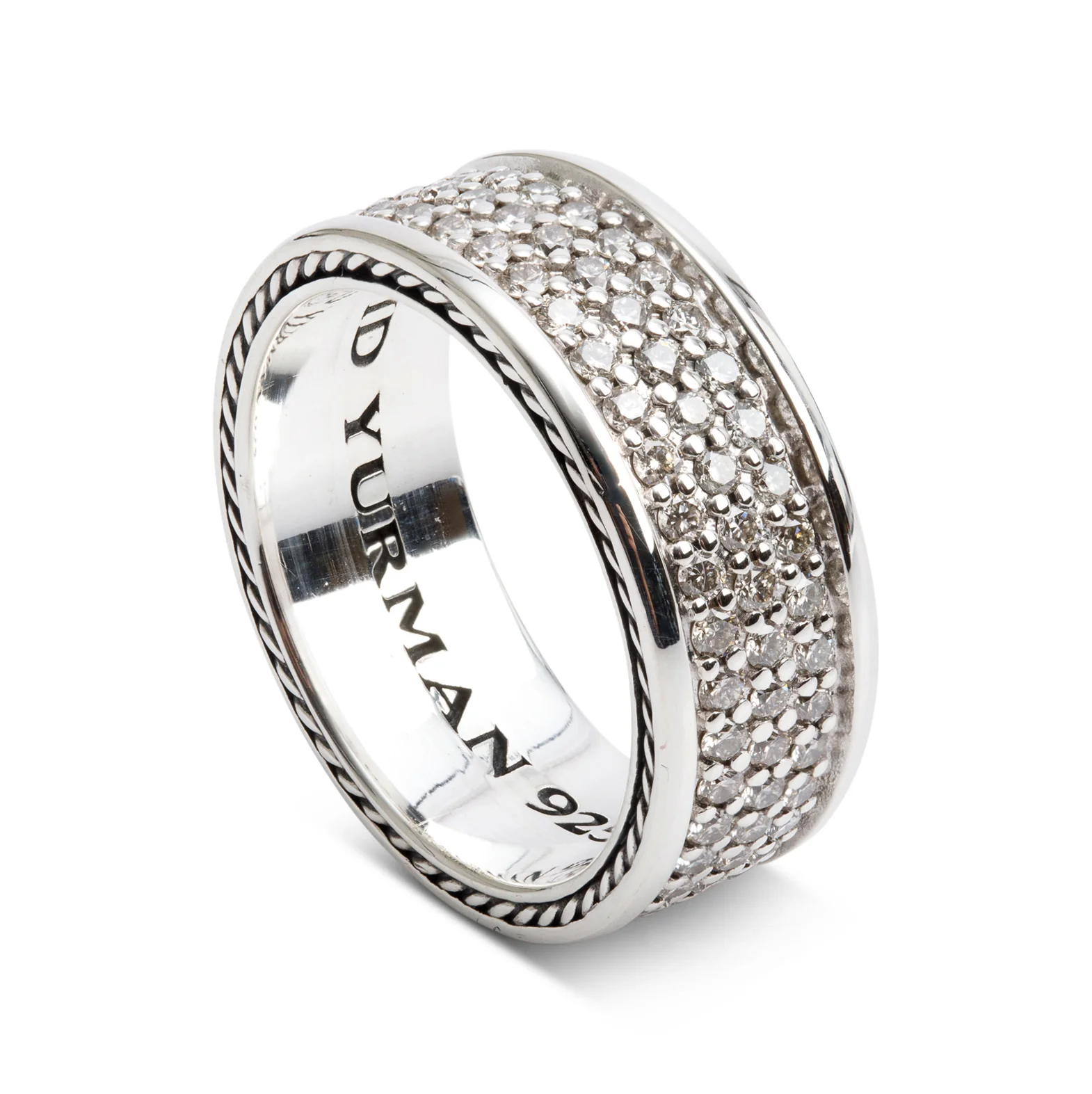 David Yurman Sterling Silver Diamond Streamline Three Row Band Ring, Size 10 - Image 2