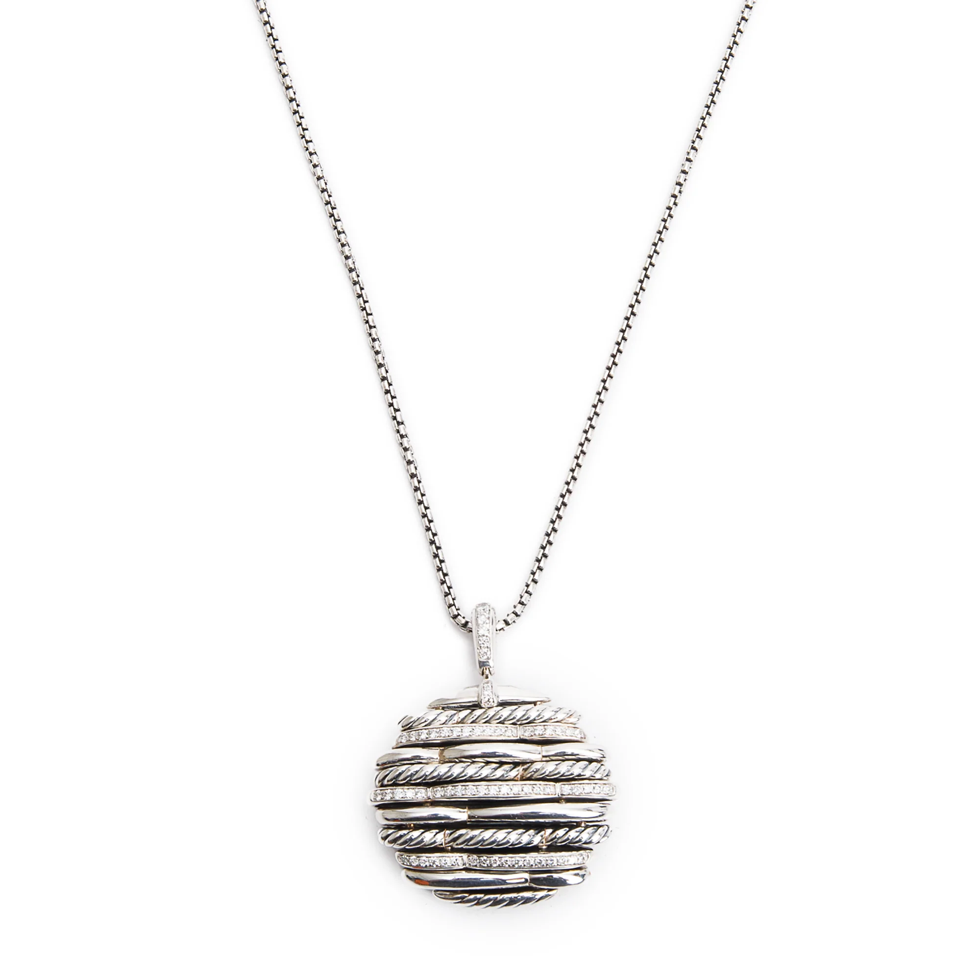 David Yurman Sterling Silver Diamond Tides Pendant Necklace w/ Box