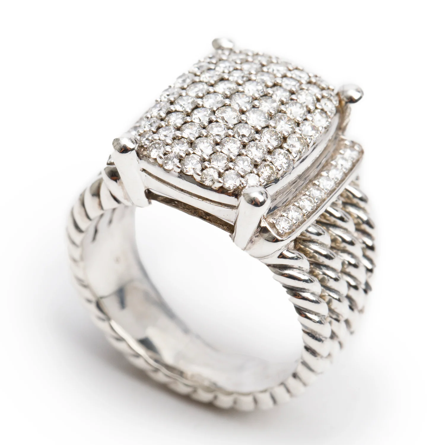 David Yurman Sterling Silver Diamond Wheaton Ring, 16.7 MM Size 6.75 - Image 5