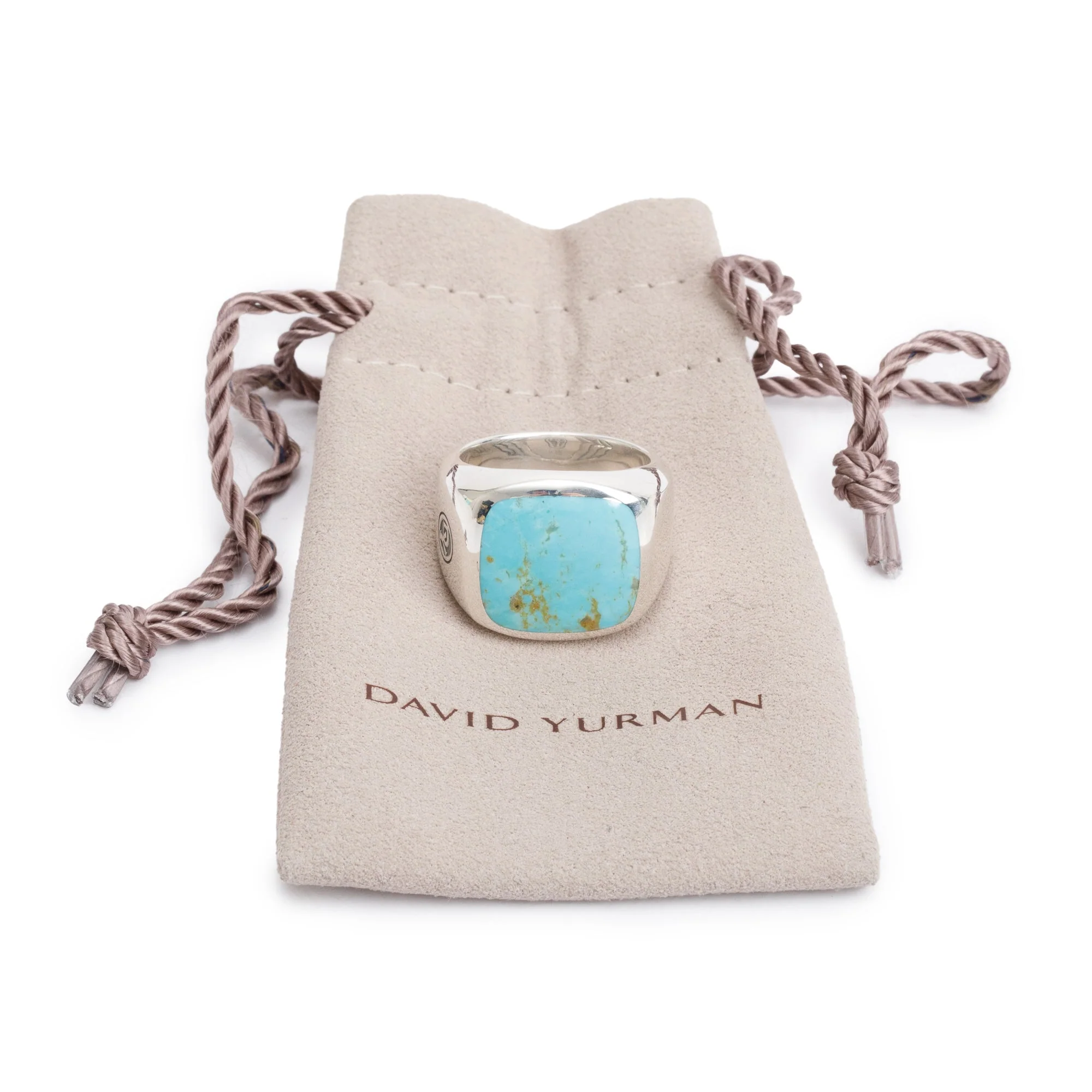 David Yurman Sterling Silver Exotic Stone Signet Ring with Turquoise, Size 9 - Image 2