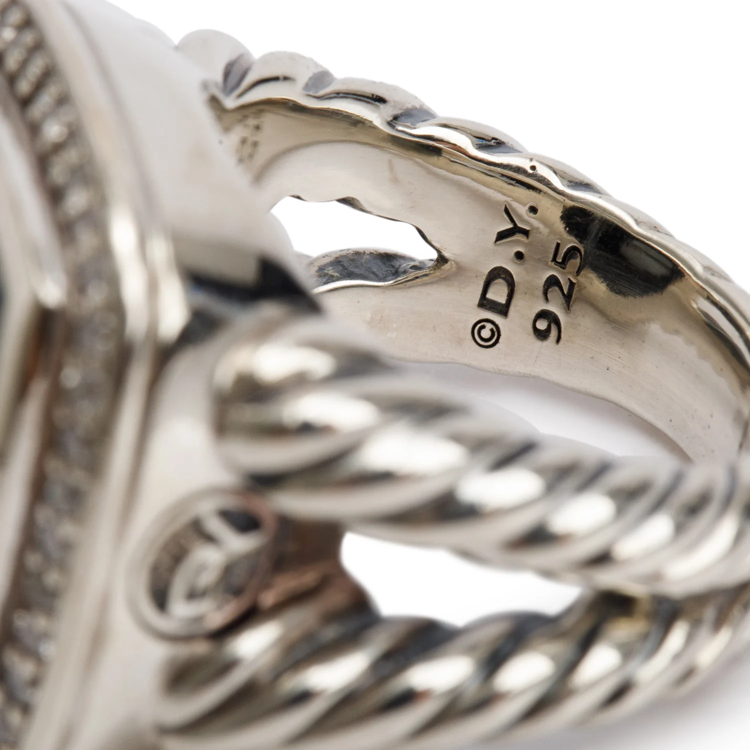 David Yurman Sterling Silver Hematite & Diamond 14 MM Albion Ring, Size 5.5 - Image 3