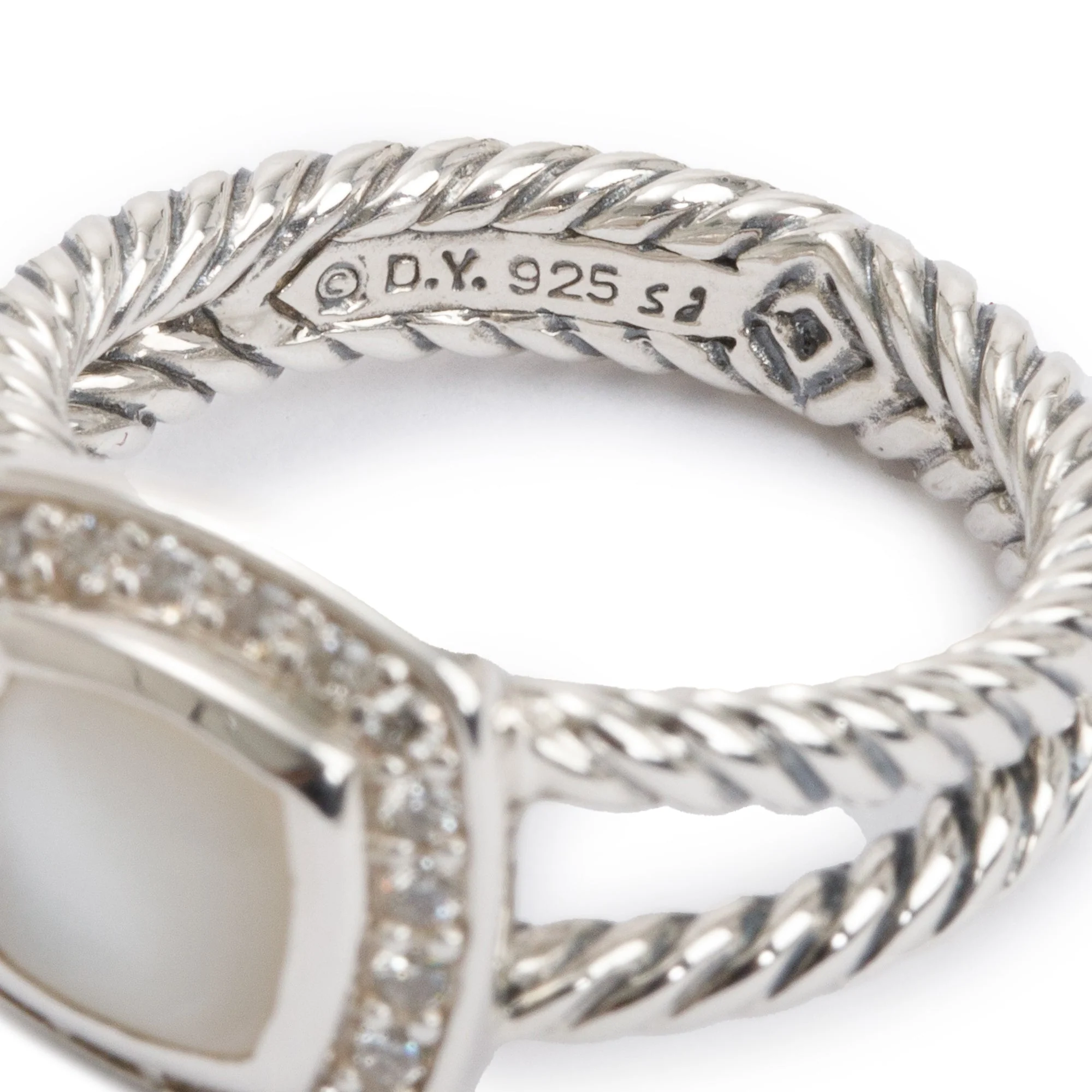 David Yurman Sterling Silver Mother of Pearl & Diamond Petite Albion Ring, Size 6.25 - Image 3
