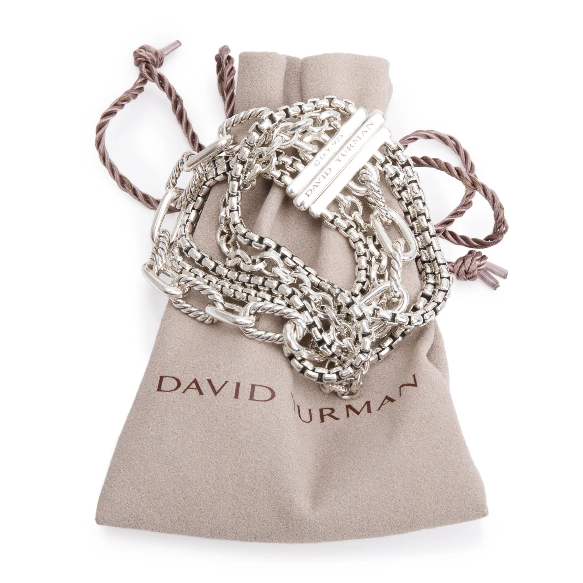 David Yurman Sterling Silver Multi Row Chain Bracelet w/ Box - Image 2