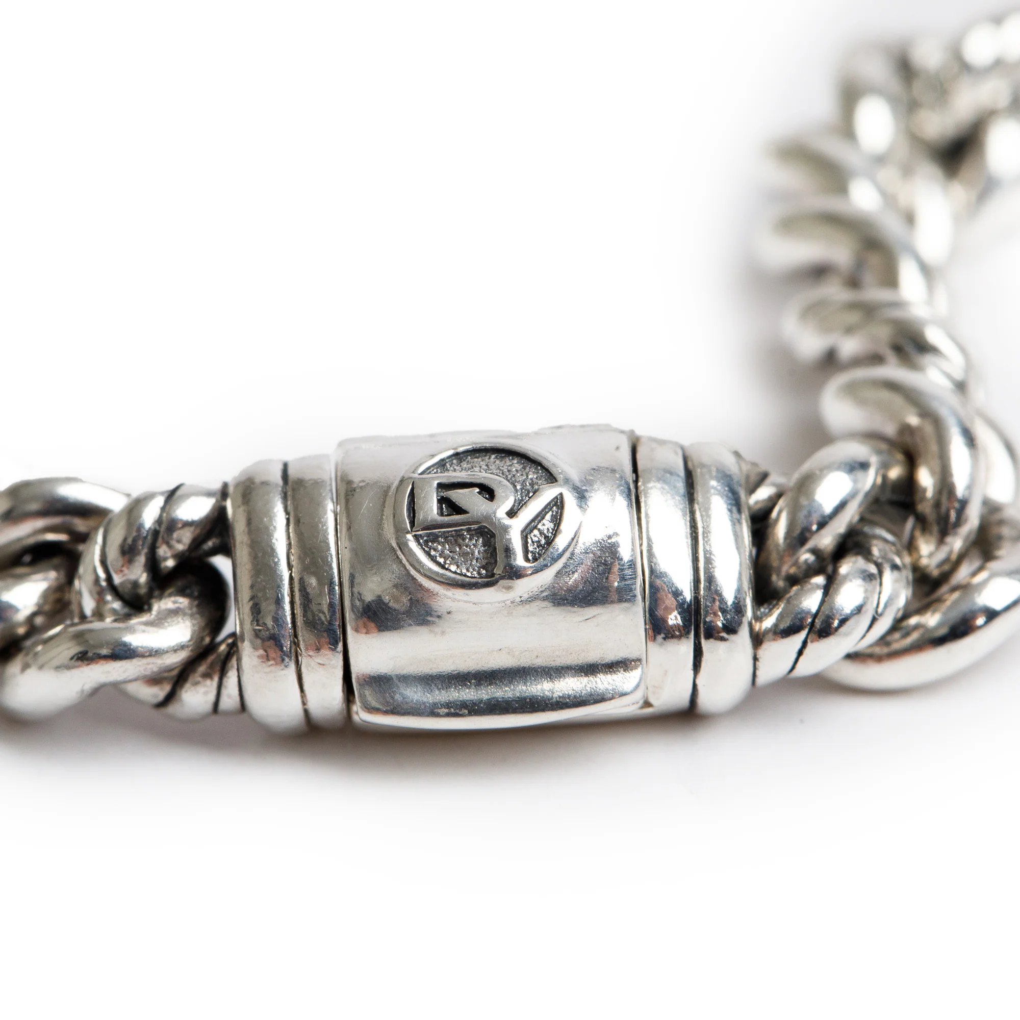 David Yurman Sterling Silver Pave Diamond Curb Link 'Love' ID Bracelet - Image 3