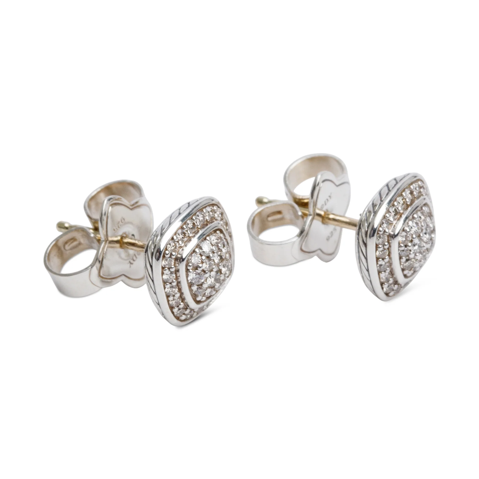David Yurman Sterling Silver Pave Diamond Petite Albion Stud Earrings w/ Box - Image 4