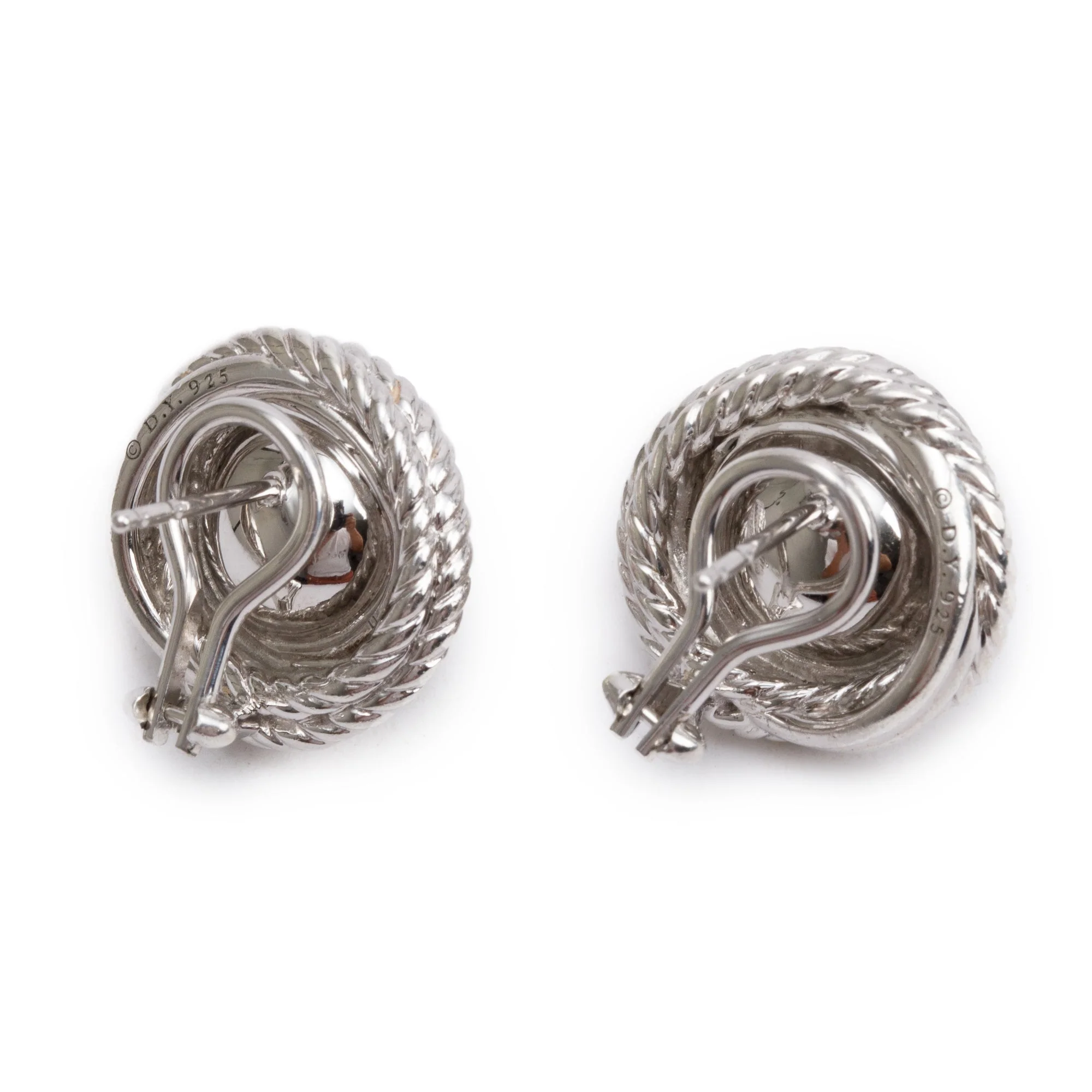 David Yurman Sterling Silver Pearl & Diamond Crossover Earrings - Image 2