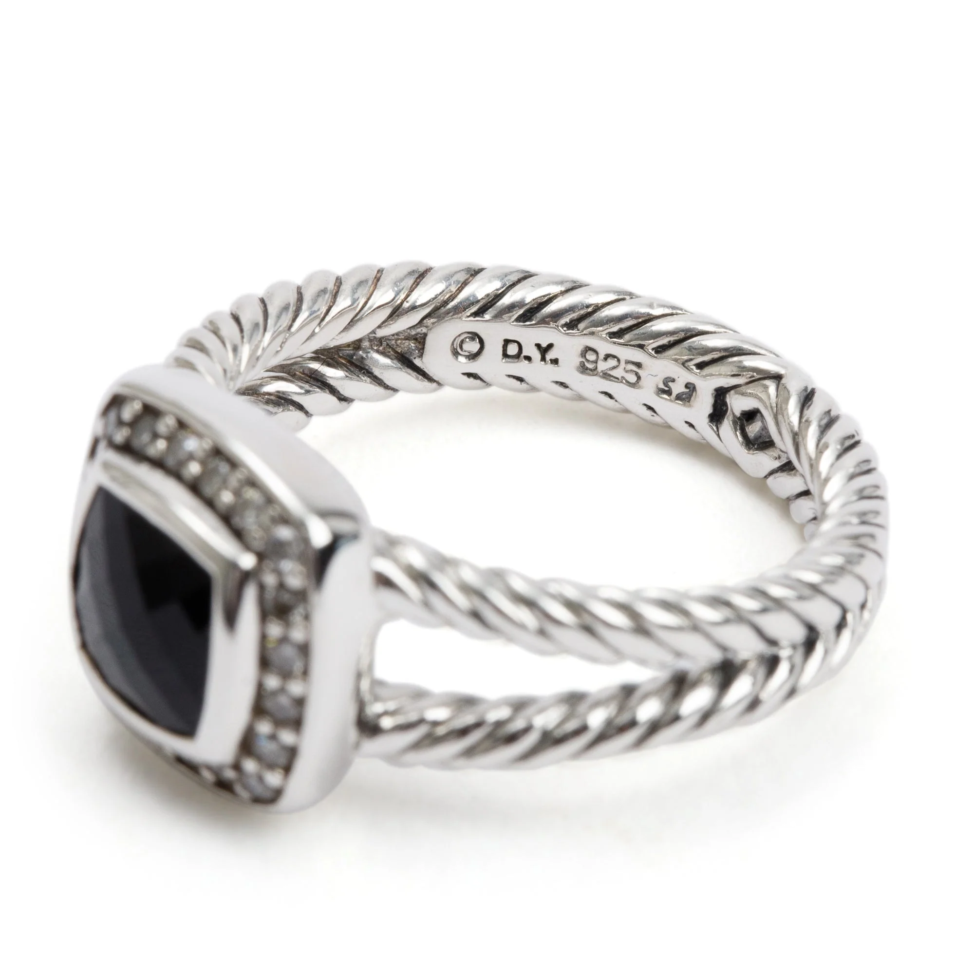 David Yurman Sterling Silver Petite Albion Ring with Black Onyx & Diamonds, Size 6 - Image 3