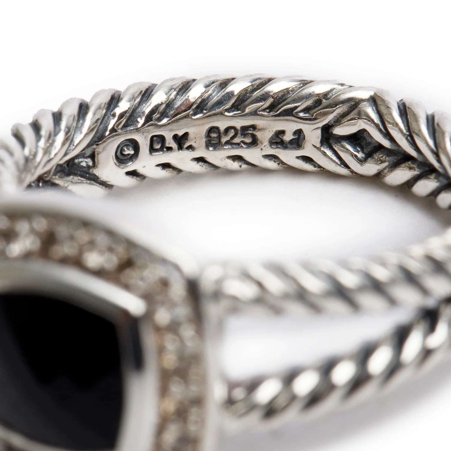 David Yurman Sterling Silver Petite Albion Ring with Black Onyx & Diamonds, Size 7 - Image 4