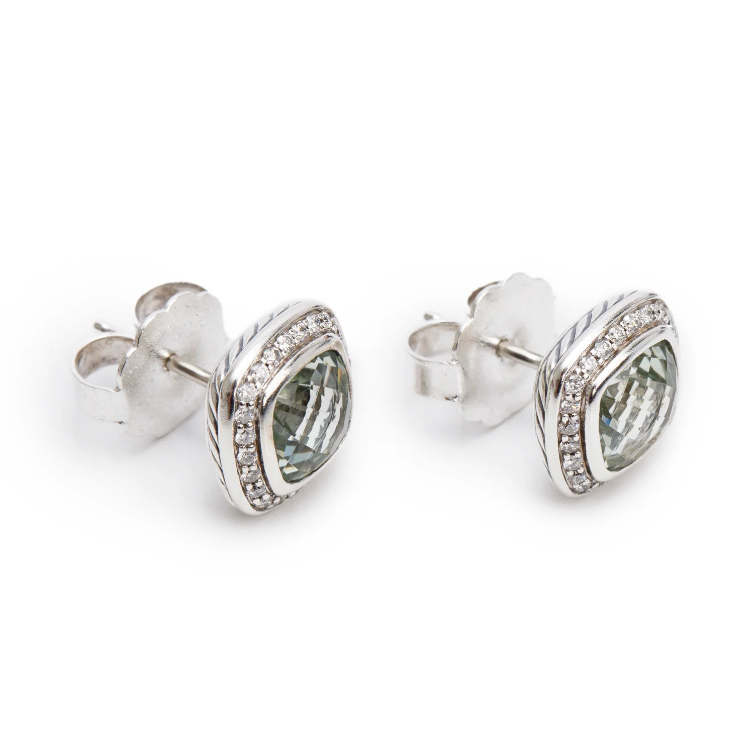David Yurman Sterling Silver Prasiolite & Diamond Albion Stud Earrings, 7 MM - Image 2