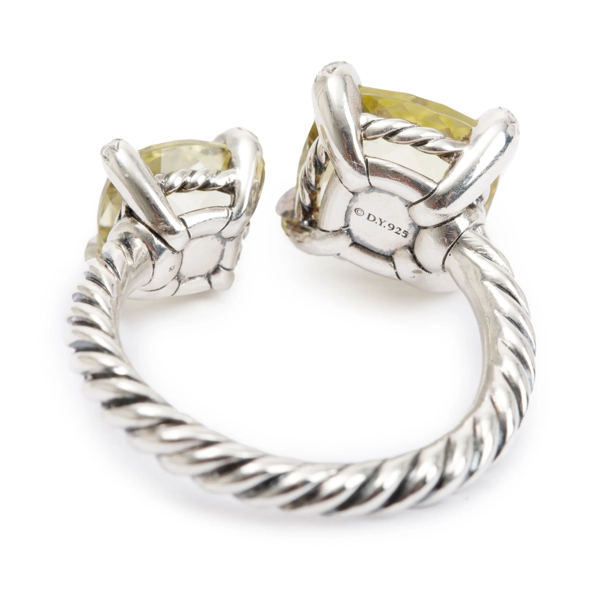 David Yurman Sterling Silver Quartz & Diamond Chatelaine Bypass Ring, Size 5.5 - Image 3