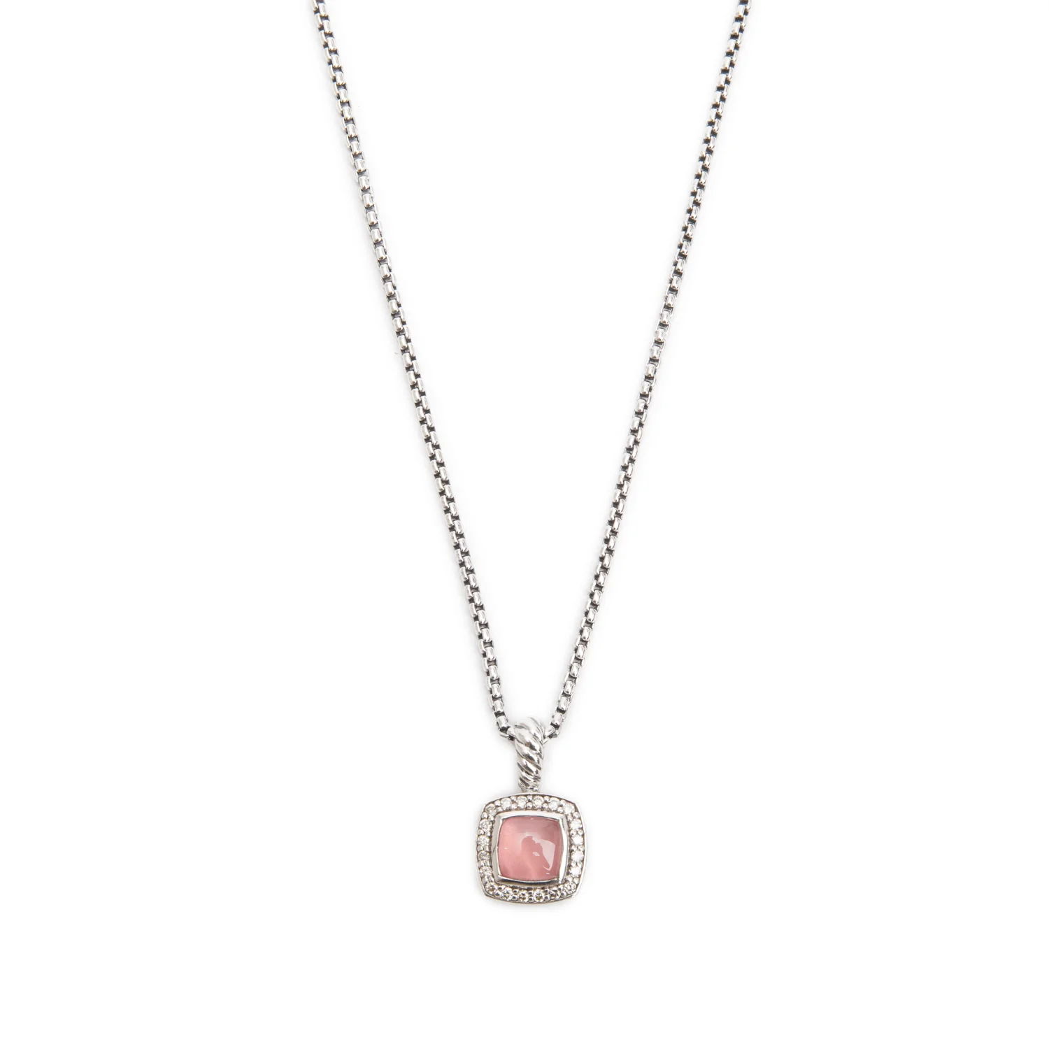 David Yurman Sterling Silver Rose Quartz & Diamond Petite Albion Pendant Necklace