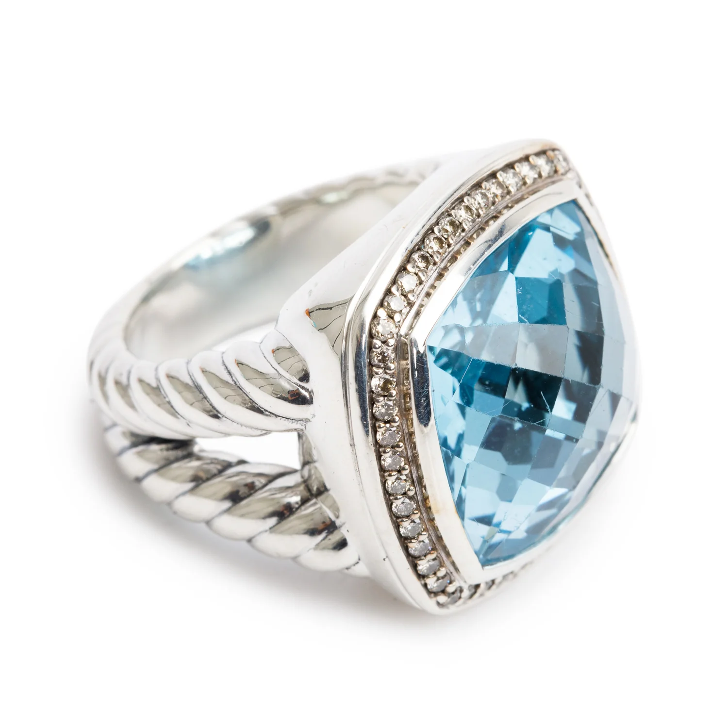 David Yurman Sterling Silver Topaz & Diamond 17 MM Albion Ring, Size 7 - Image 2