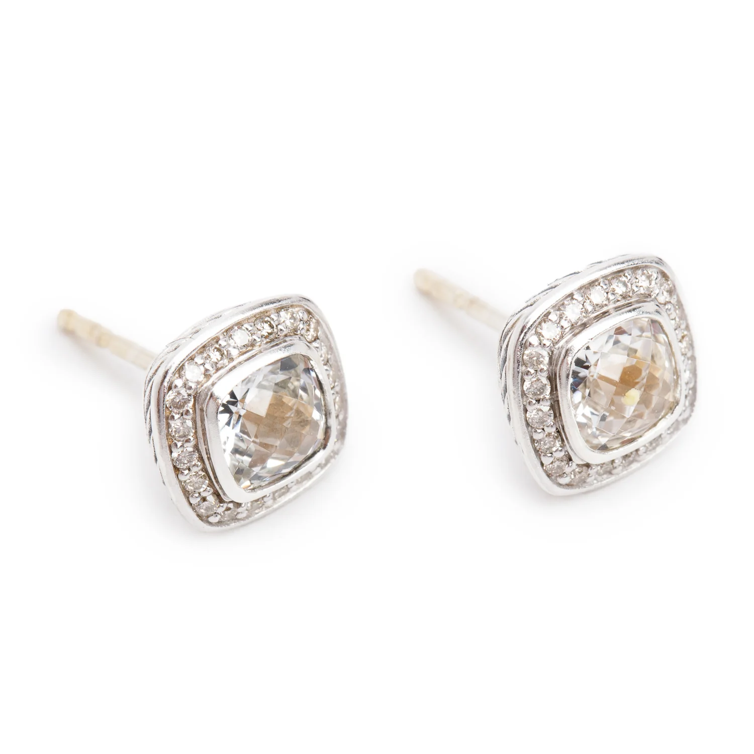 David Yurman Sterling Silver Topaz & Diamond Albion Stud Earrings - Image 2
