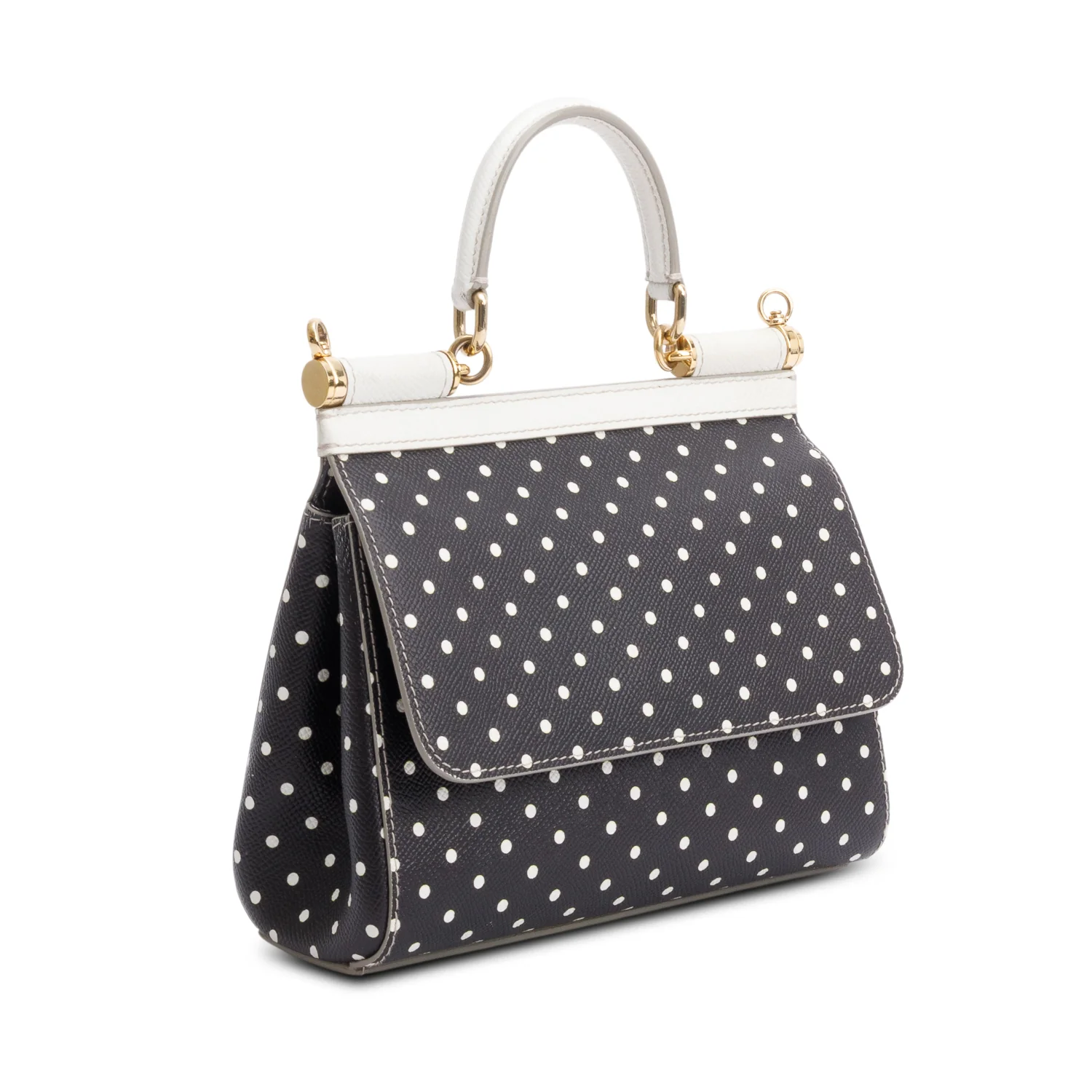 Dolce & Gabbana Black Polka Dot Leather Small Miss Sicily Bag w/ Strap - Image 4