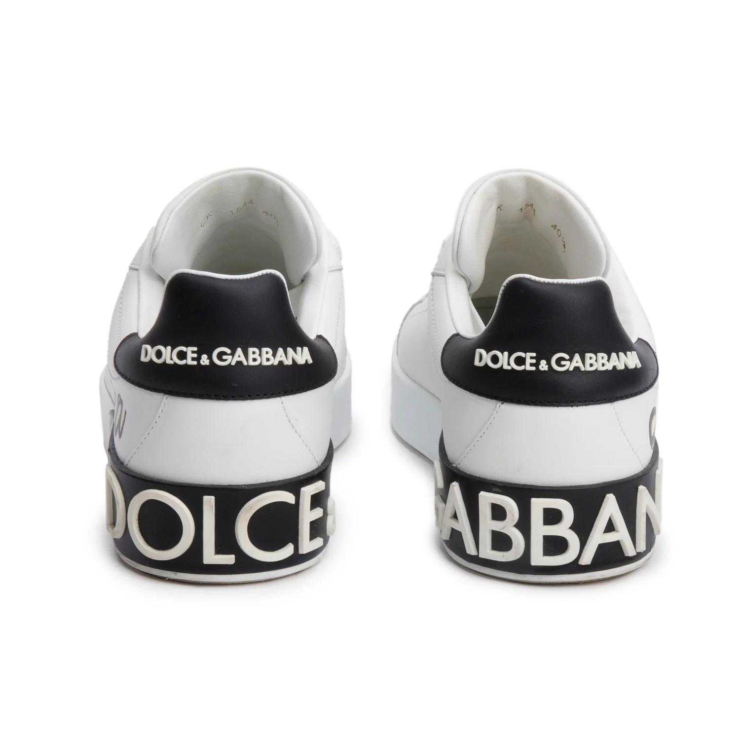 Dolce & Gabbana Black/White Printed Leather Signature Logo Portofino Sneaker, Size 40 - Image 4