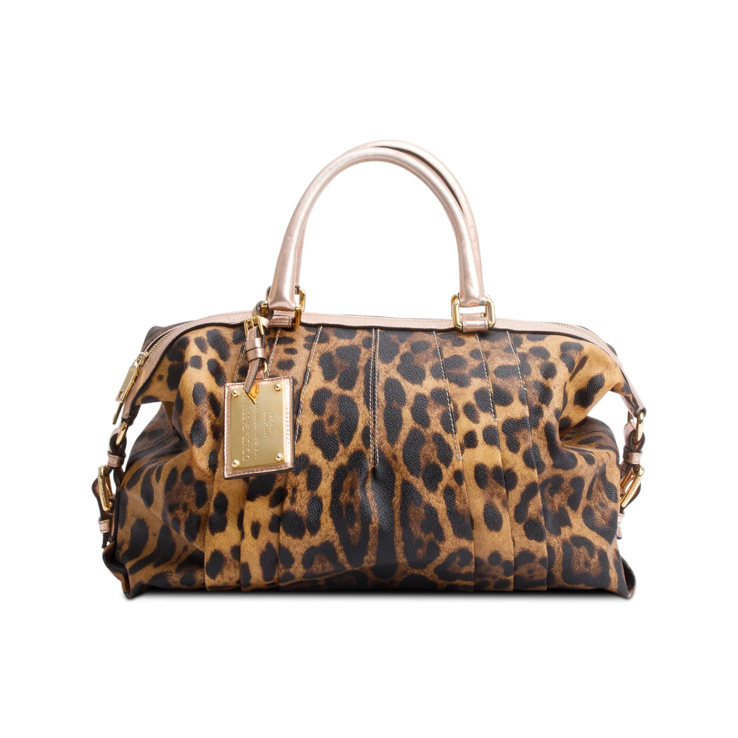 Dolce & Gabbana Brown Pleated Leopard Print Canvas Miss Urbanette Shoulder Bag w/ Strap - Image 2