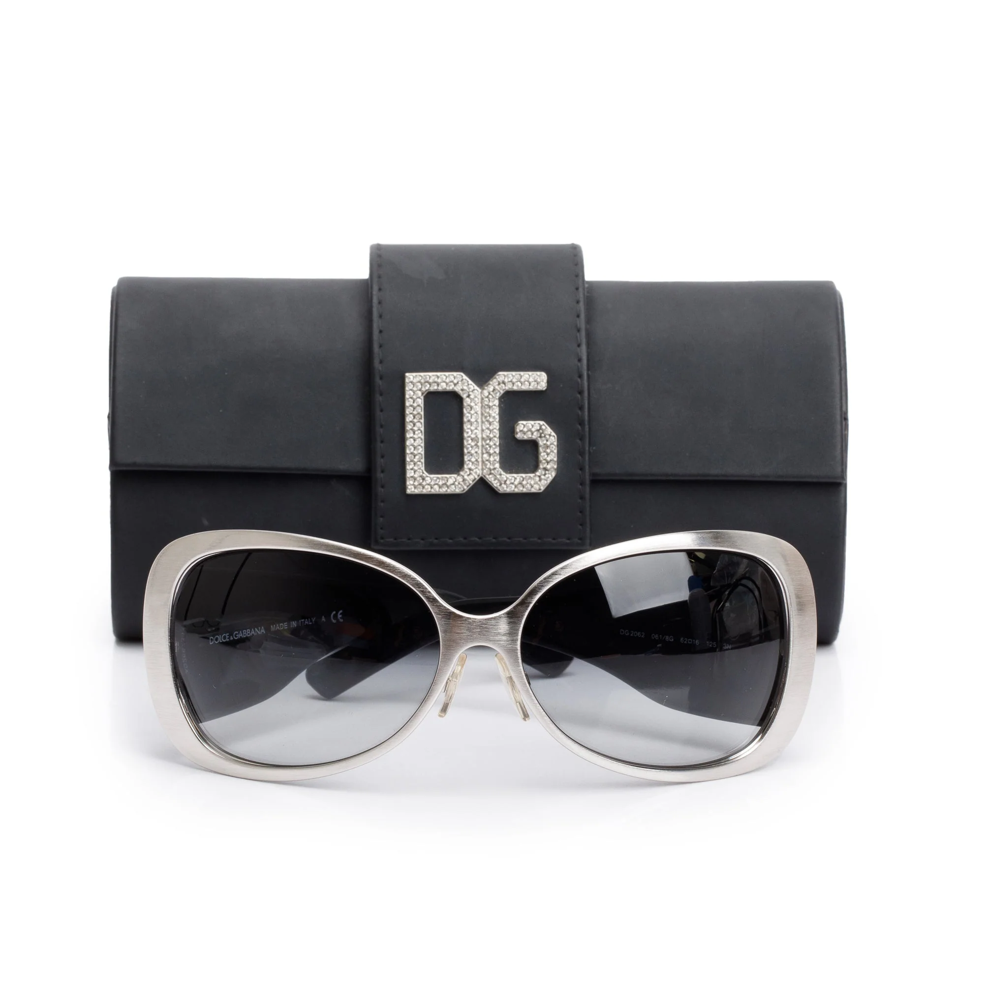 Dolce & Gabbana DG2062 Silver Metal Black Acetate Oval Sunglasses w/ Case - Image 2