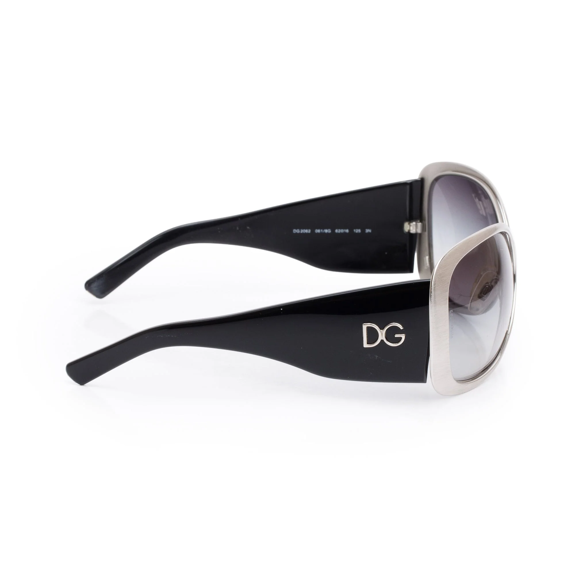 Dolce & Gabbana DG2062 Silver Metal Black Acetate Oval Sunglasses w/ Case - Image 3