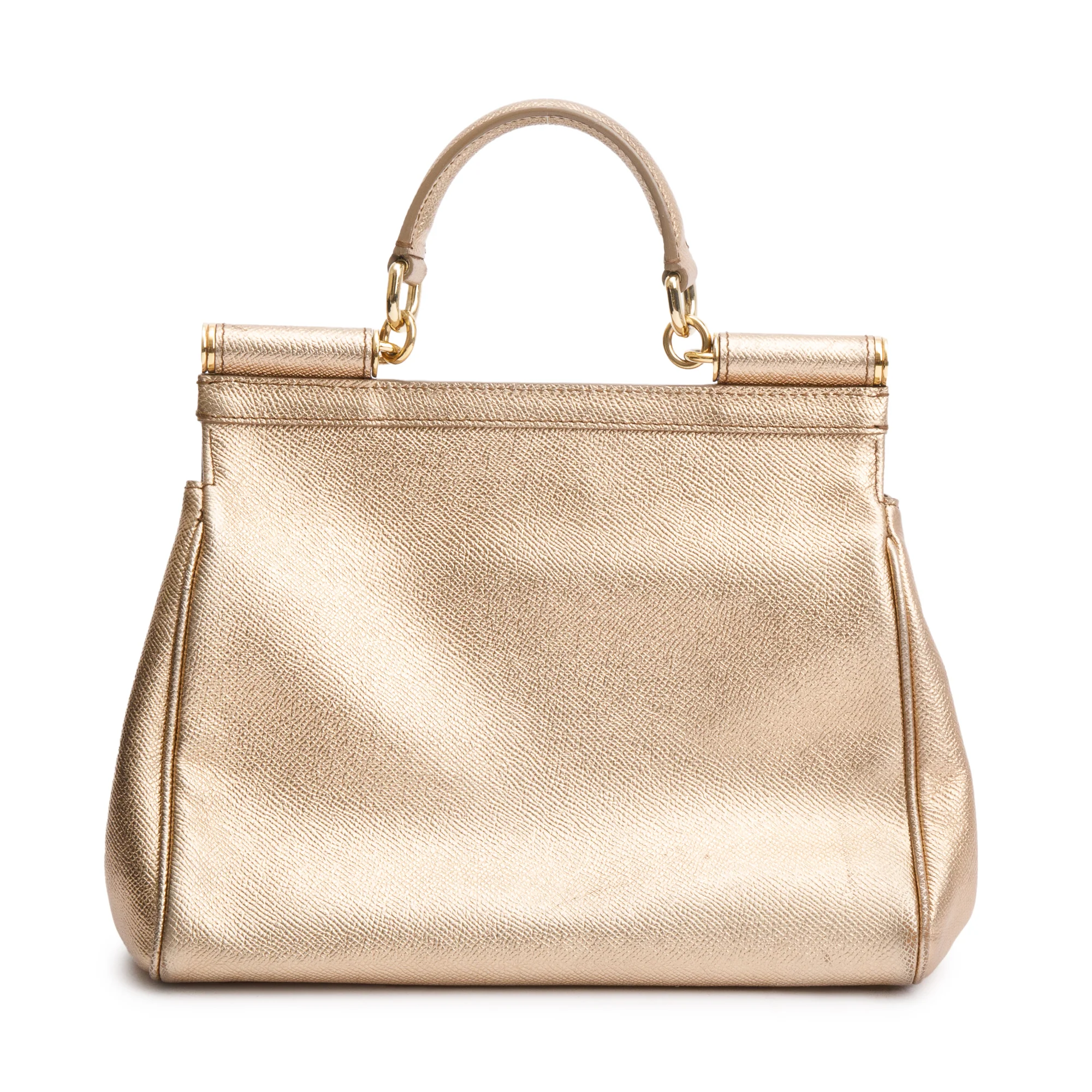 Dolce & Gabbana Gold Dauphine Leather Medium Miss Sicily Bag w/ Strap - Image 5