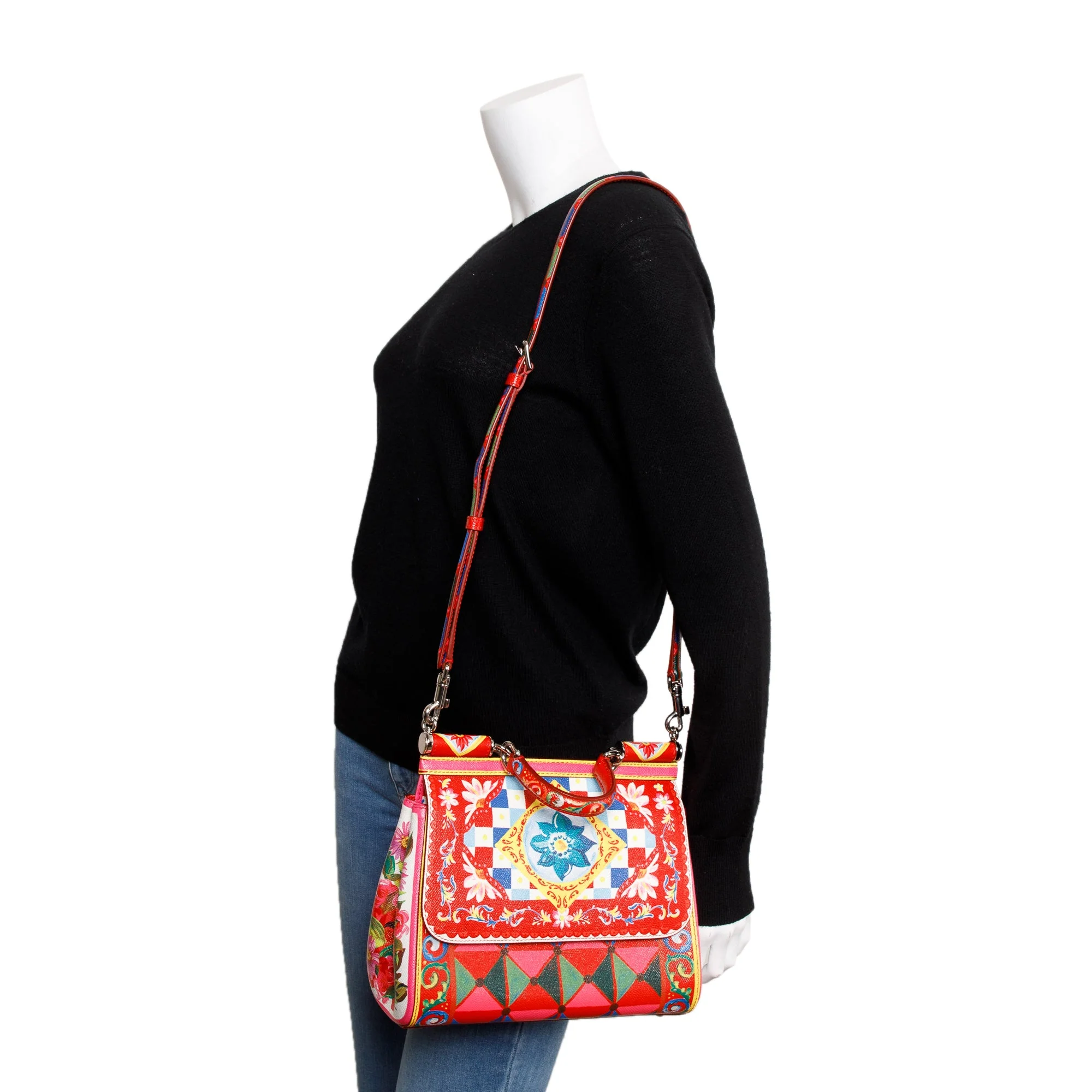 Dolce & Gabbana Multicolour Mambo Print Dauphine Leather Medium Miss Sicily Bag w/ Strap & Authenticity Card - Image 2