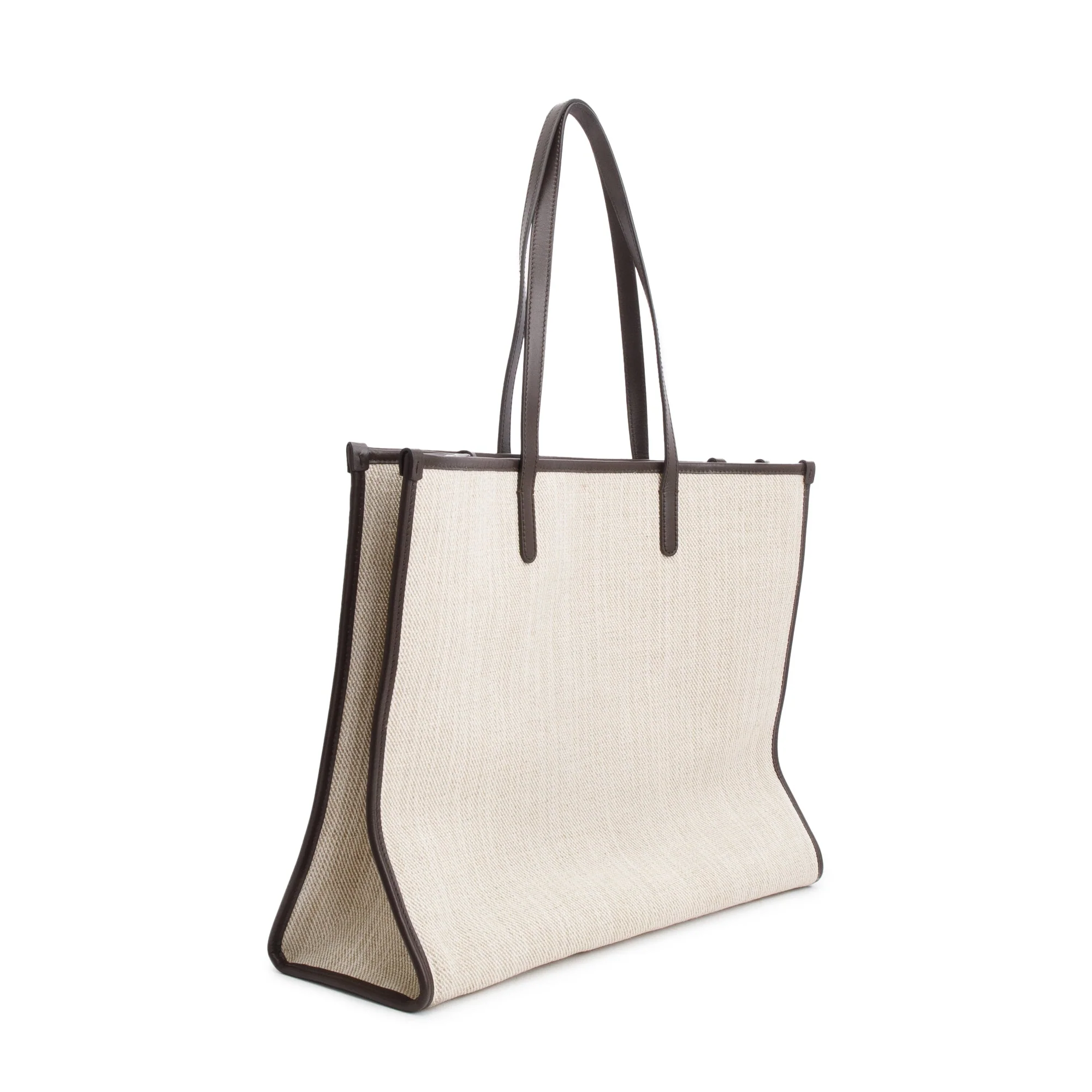 Dolce & Gabbana Neutral Canvas Black Leather Trim Large Shopper Tote - Image 4