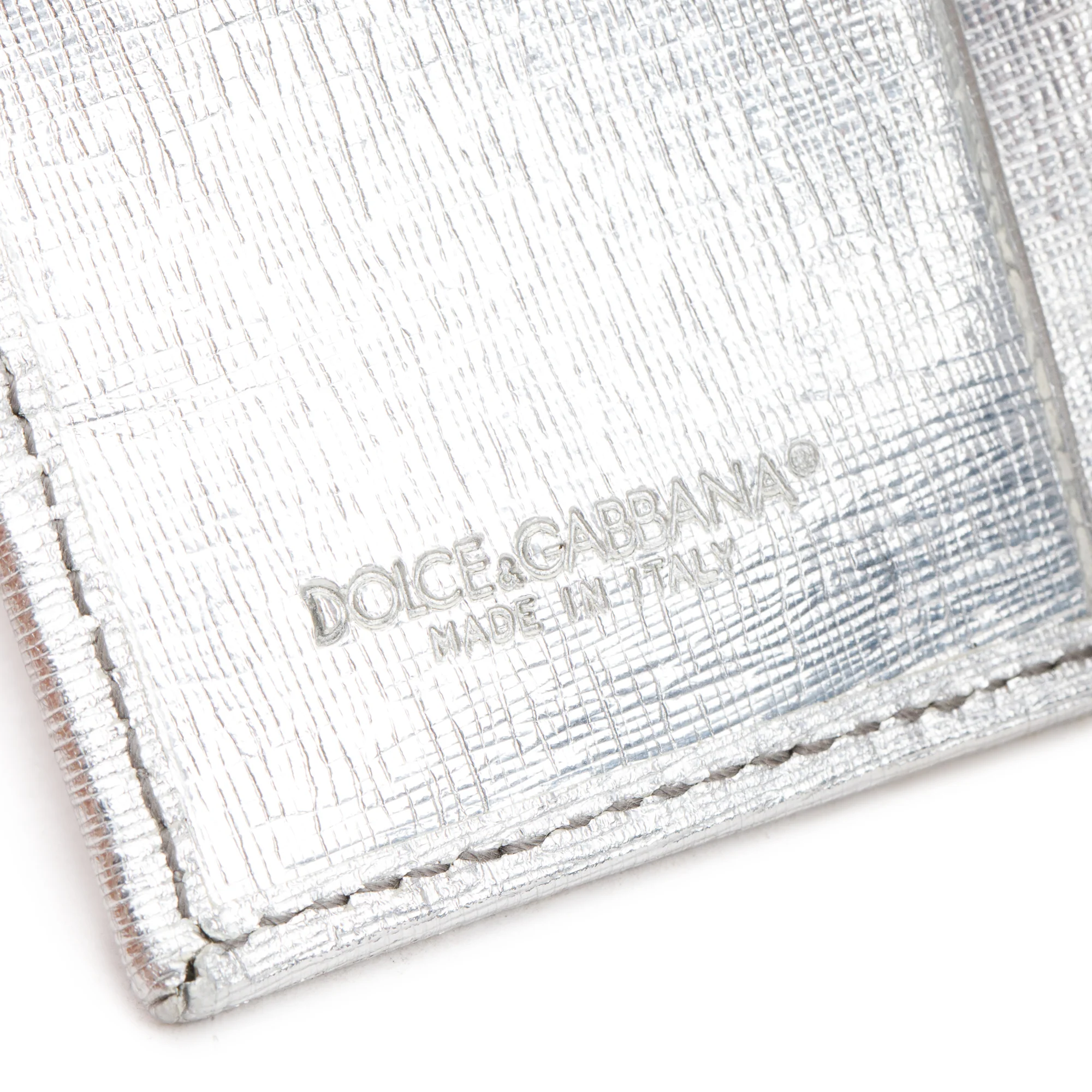 Dolce & Gabbana Silver Metallic Leather DG Compact Wallet - Image 6