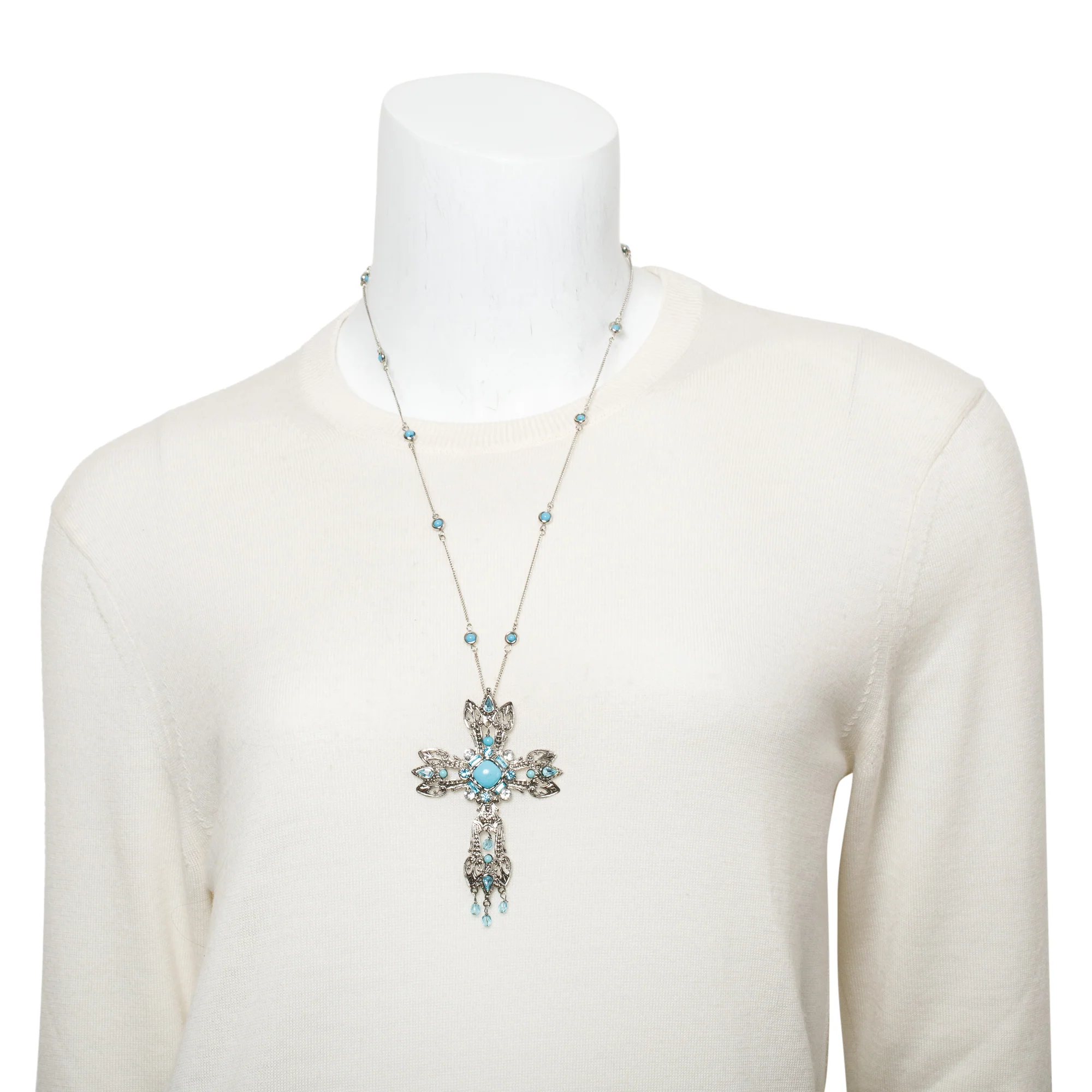 Dolce & Gabbana Silver Plated Resin & Crystal Embellished Cross Pendant Necklace - Image 4
