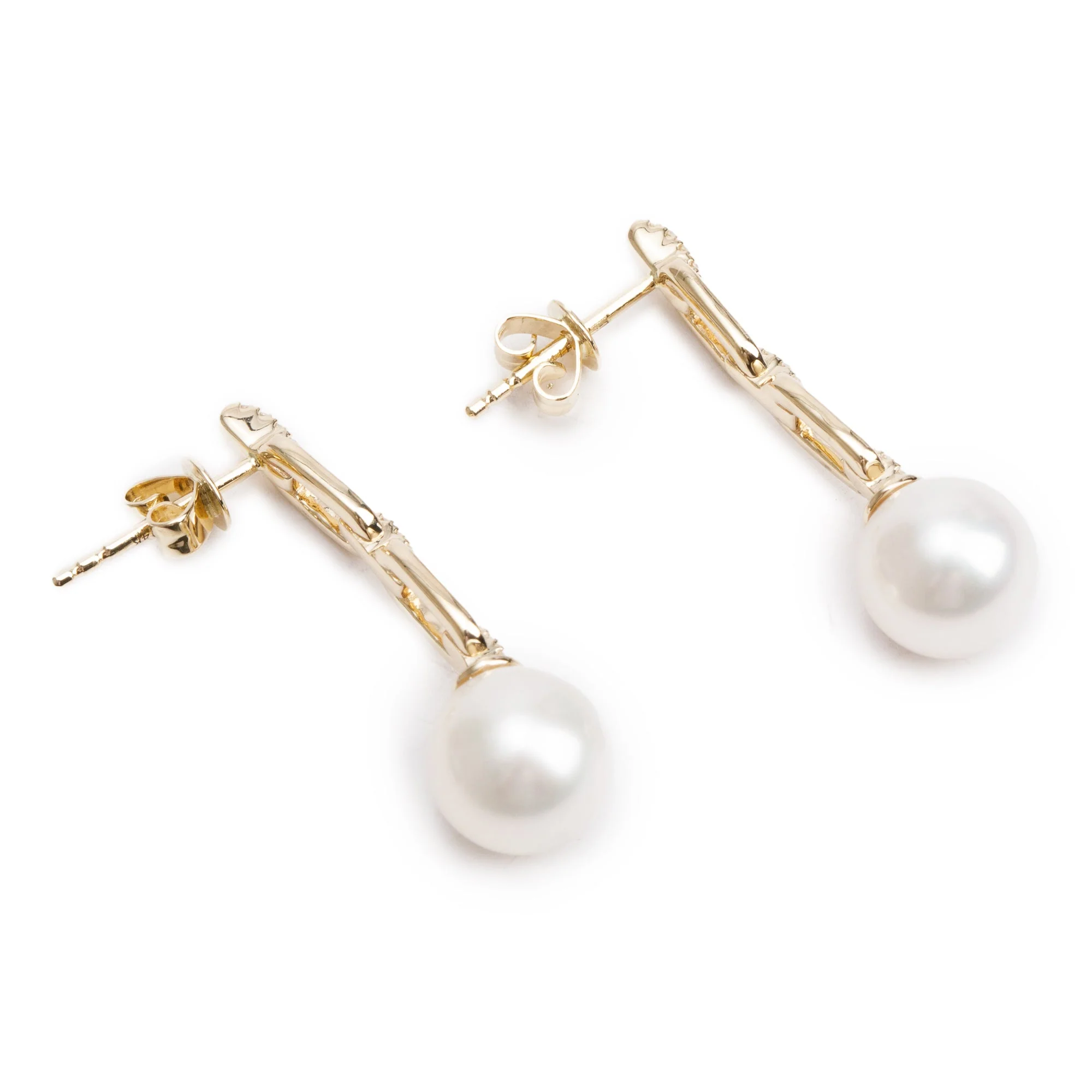 Effy 14k Yellow Gold Pearl & Diamond Drop Earrings - Image 2