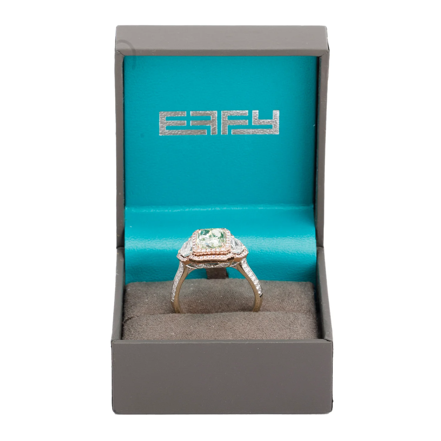 Effy 2023 14k White and Rose Gold 3.02 ct. Cushion Shaped Natural Green Diamond Cocktail Ring, Size 9.25 w/ Box, Receipt & GIA Report - Image 2