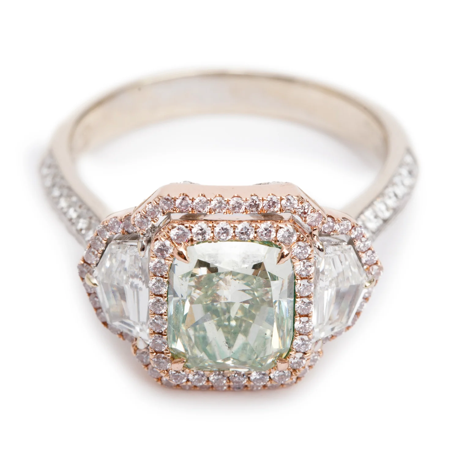 Effy 2023 14k White and Rose Gold 3.02 ct. Cushion Shaped Natural Green Diamond Cocktail Ring, Size 9.25 w/ Box, Receipt & GIA Report - Image 3