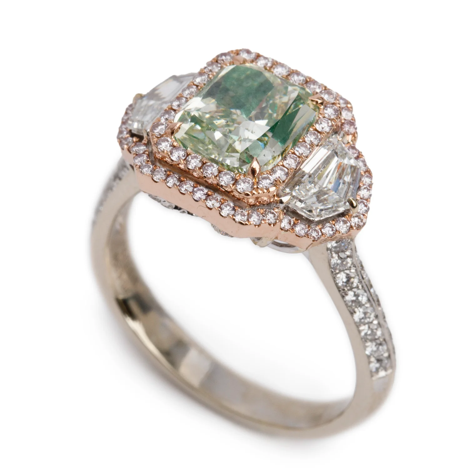 Effy 2023 14k White and Rose Gold 3.02 ct. Cushion Shaped Natural Green Diamond Cocktail Ring, Size 9.25 w/ Box, Receipt & GIA Report - Image 6
