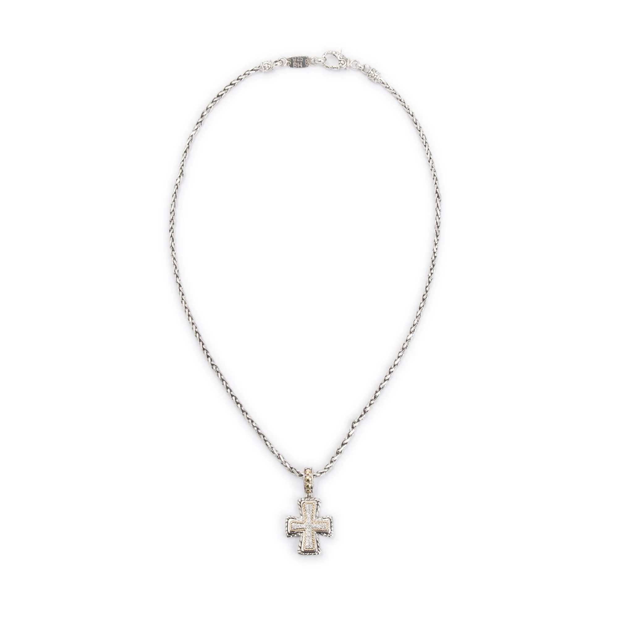 Effy Sterling Silver & 18k Yellow Gold Diamond Cross Pendant Necklace