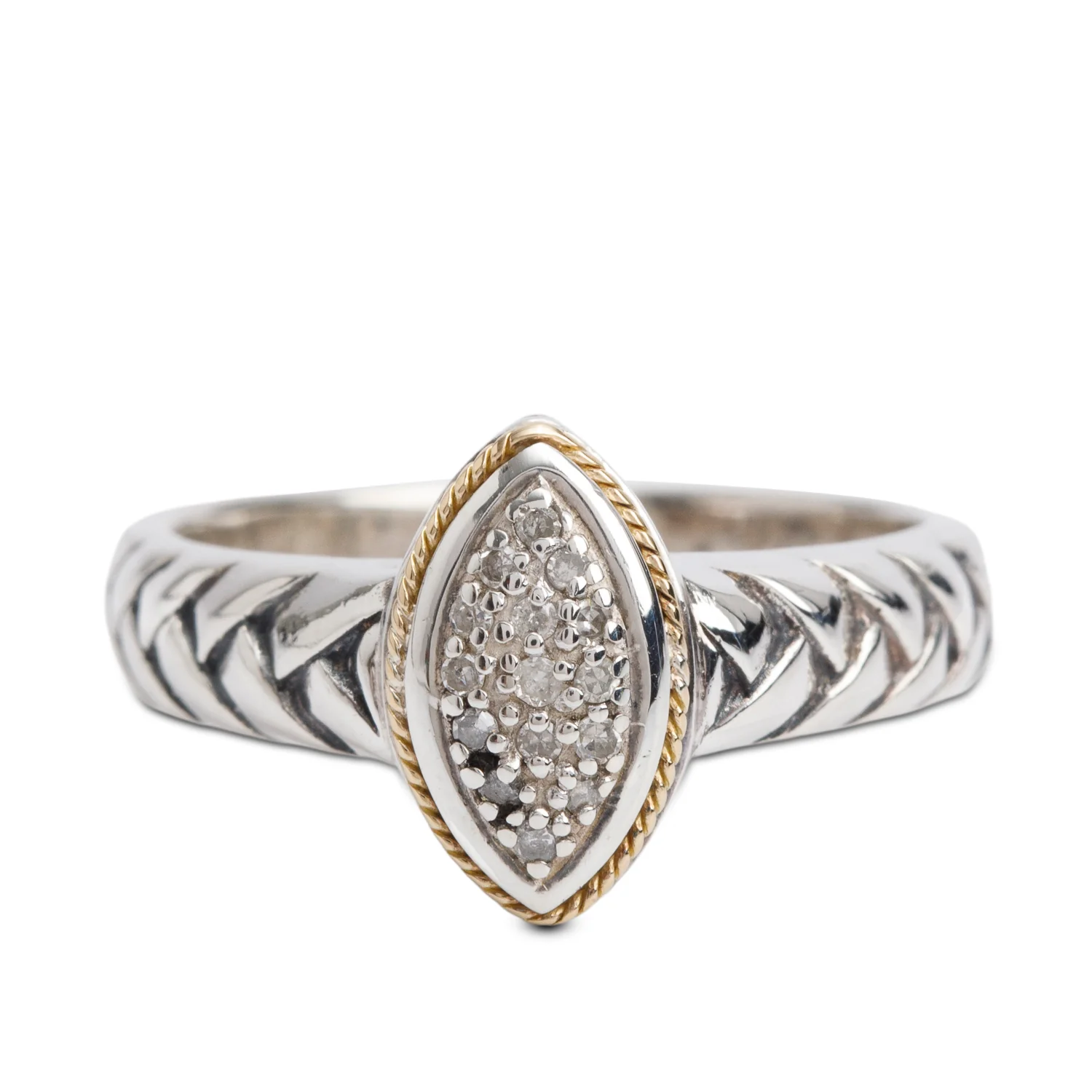Effy Sterling Silver & 18k Yellow Gold Diamond Marquise Top Ring, Size 7